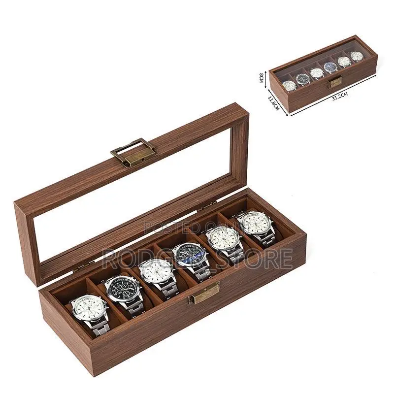 Walnut Wooden 6 Slots Wrist Watch Case