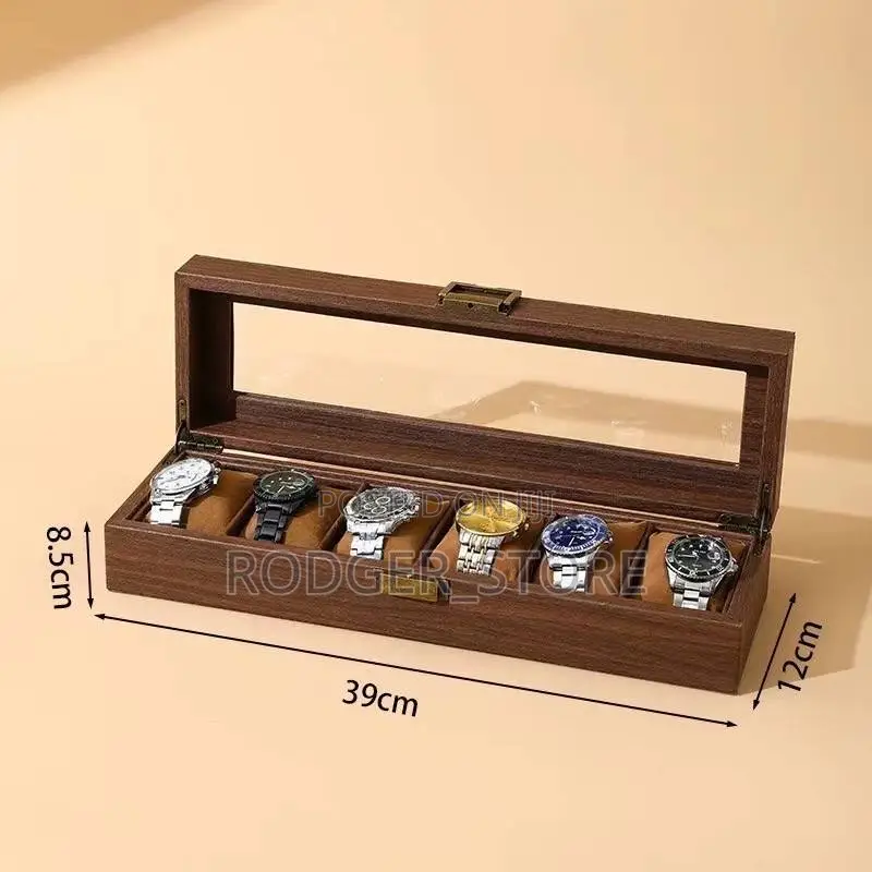 Walnut Wooden 6 Slots Wrist Watch Case