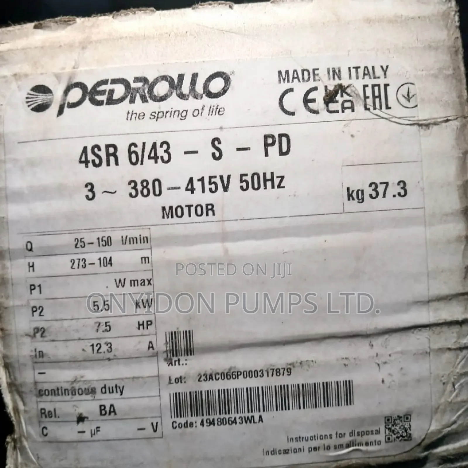 Pedrollo Submersible Pump 7.5hp