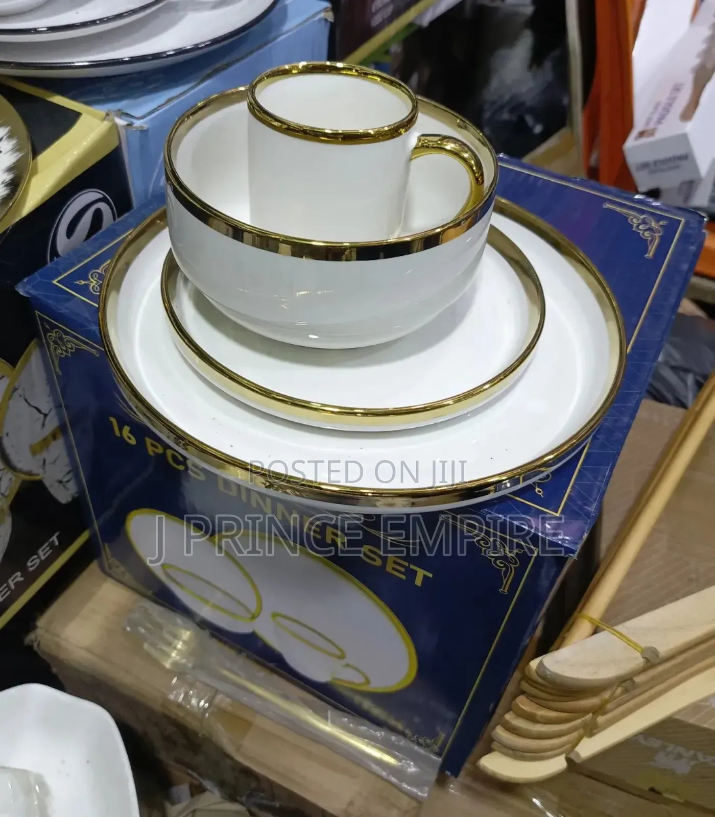Dinnerware Set, White Gold 6pcs Flat / 6pcs Bowls