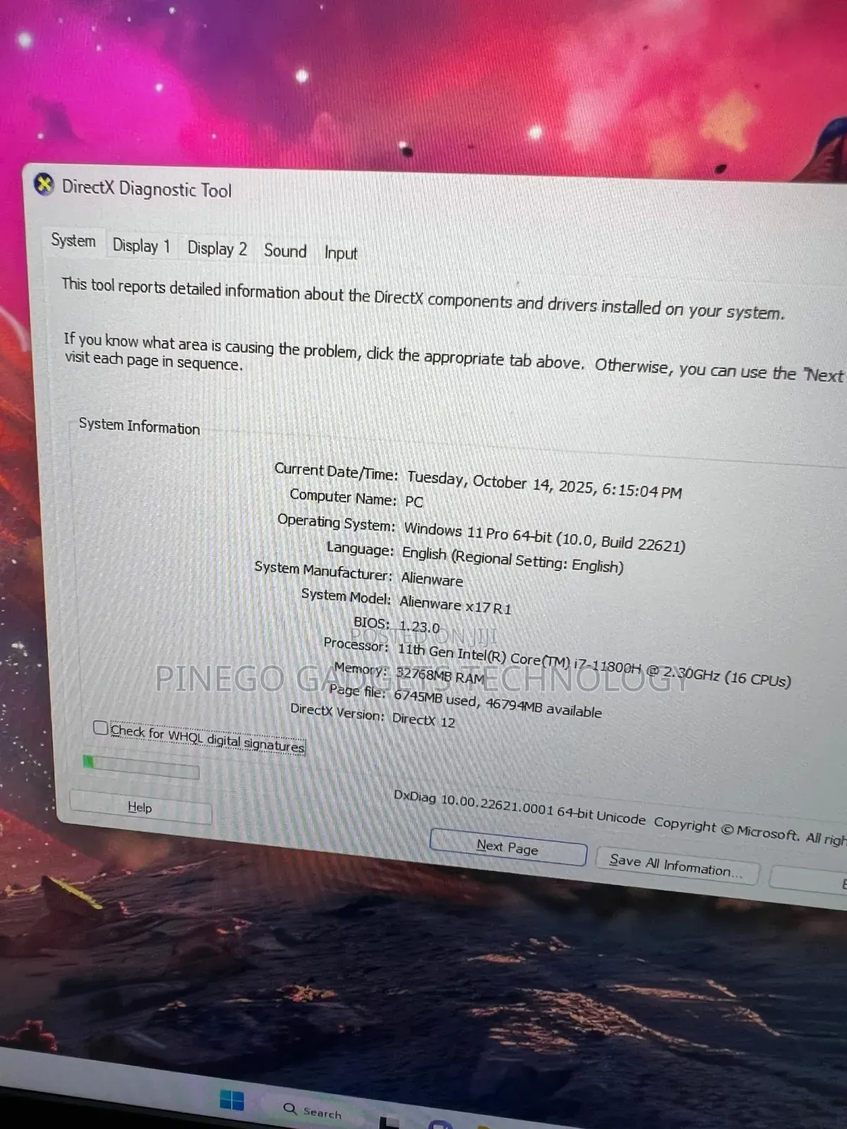 Laptop Dell Alienware X17 R1 32GB Intel Core I7 SSD 1T