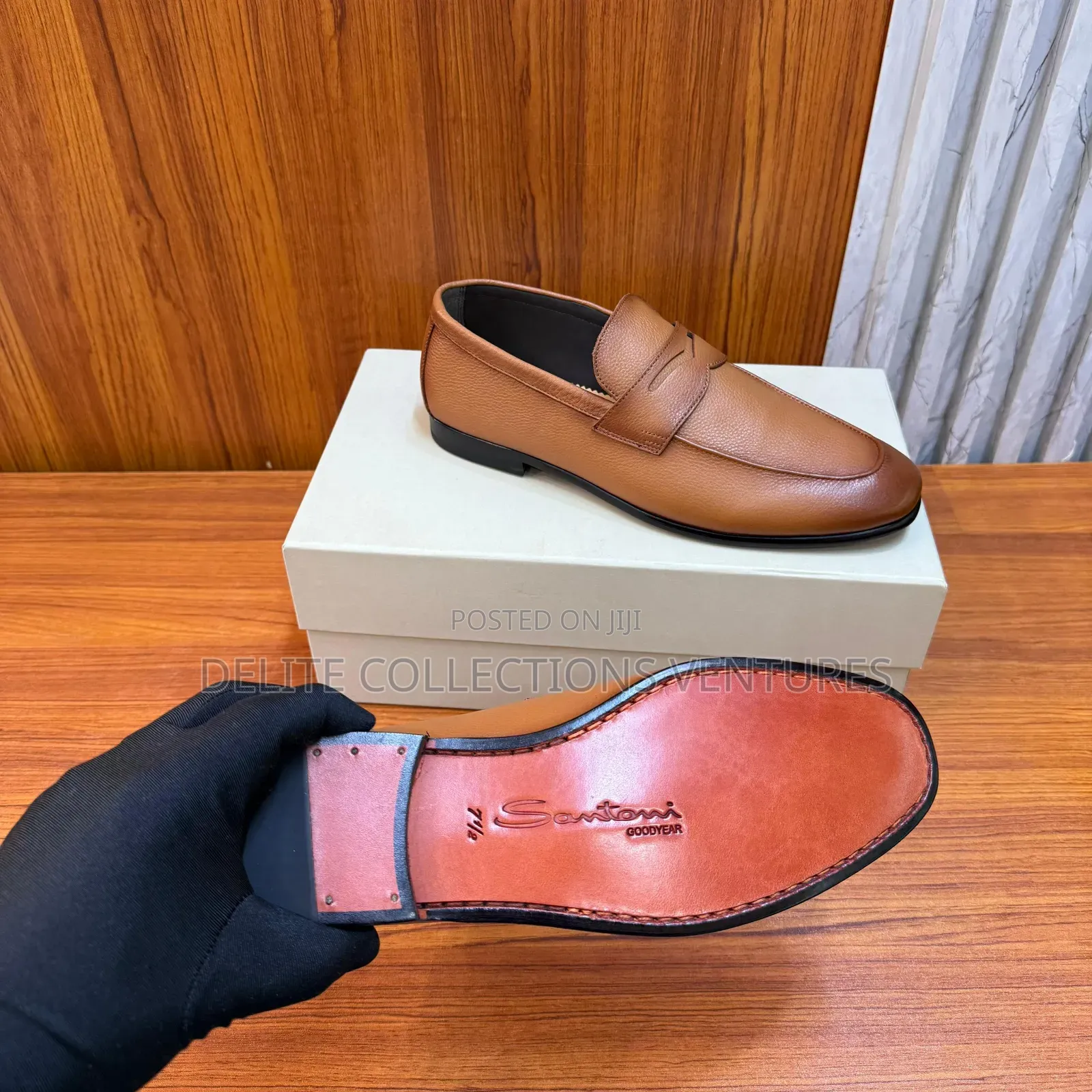 *Santoni Suede Loafers in Blue Brown Leather.