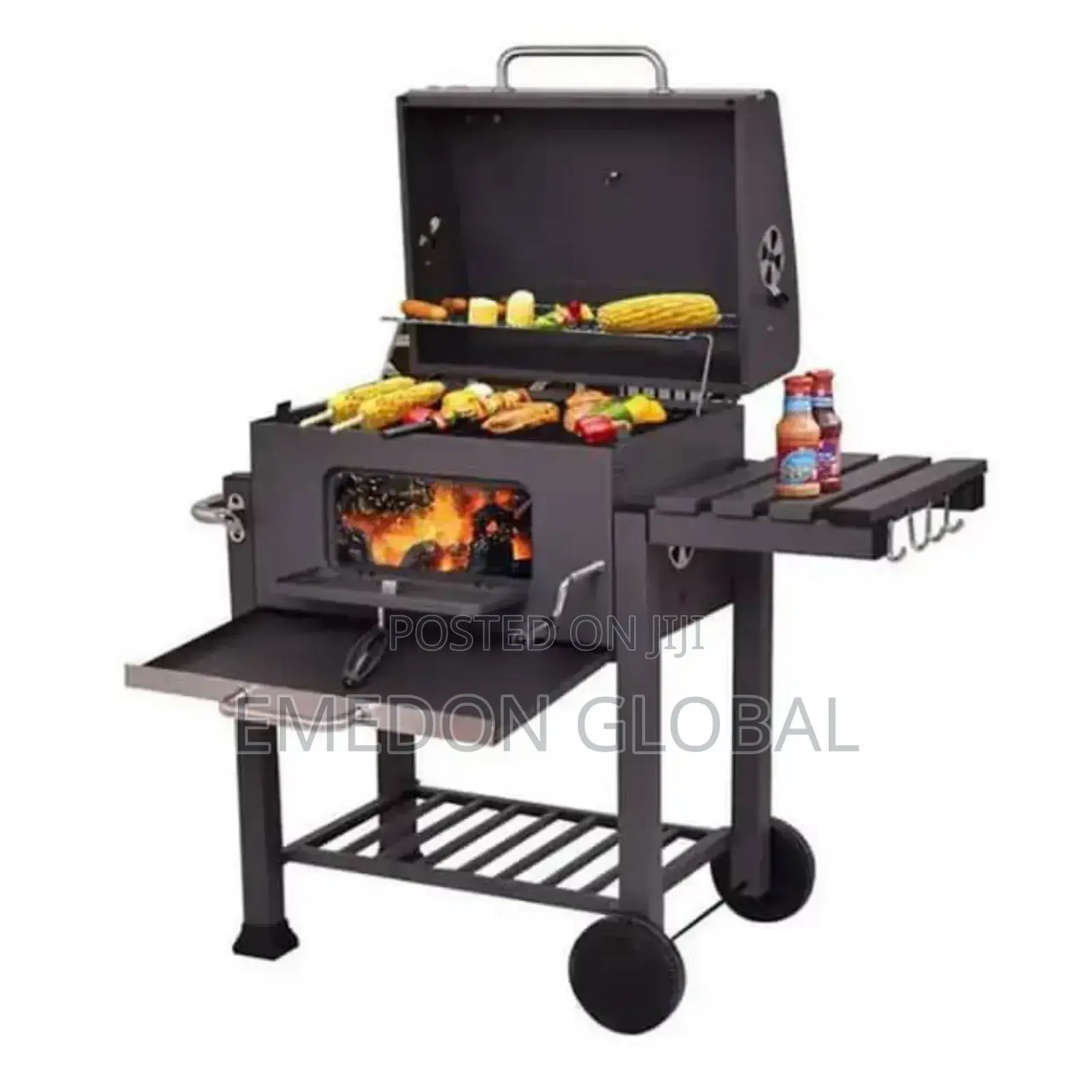 Heavy Duty Smokeless BBQ Grill Trolley With Side Table