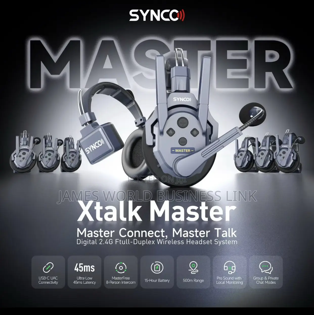 Synco Xtalk Xpro9 Wireless Intercom System With 9 Single-ear Headsets