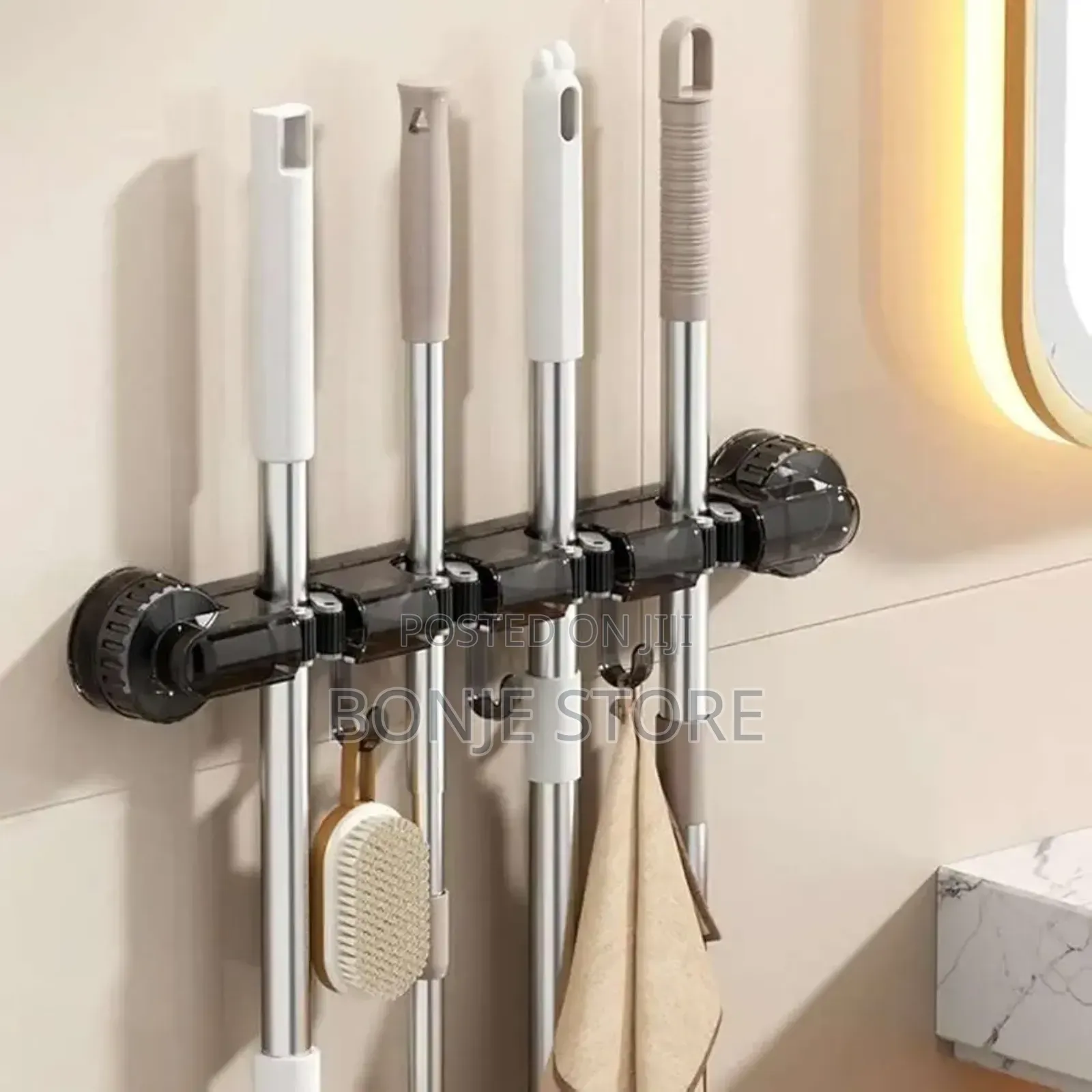 Wall-Mounted Mop Broom Organizer With Suction Cup