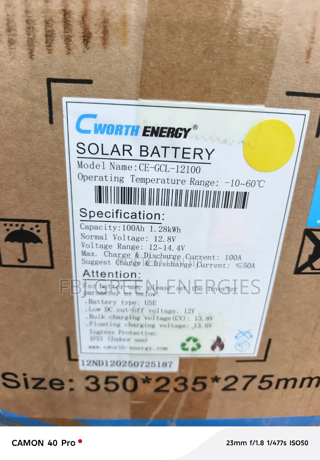 1.28kwh Cworth Lithium Battery