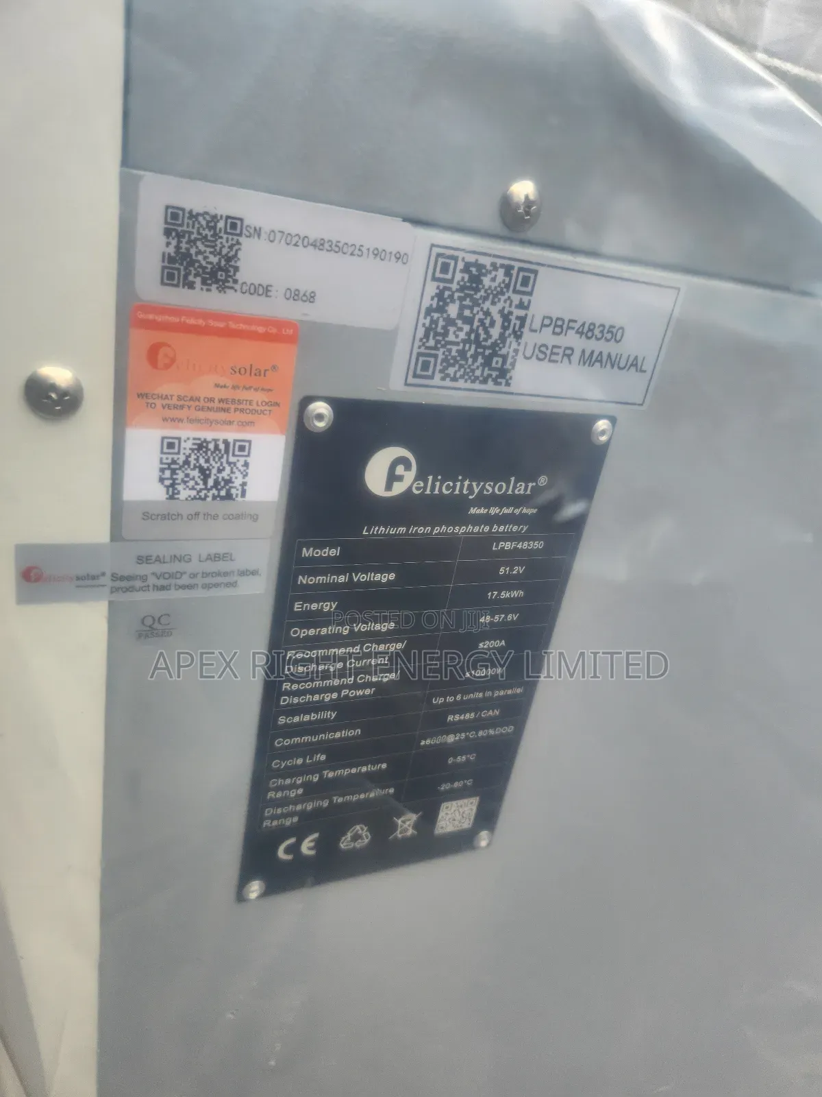 17.5kwh Felicity Lithium Battery Ion Phosphate
