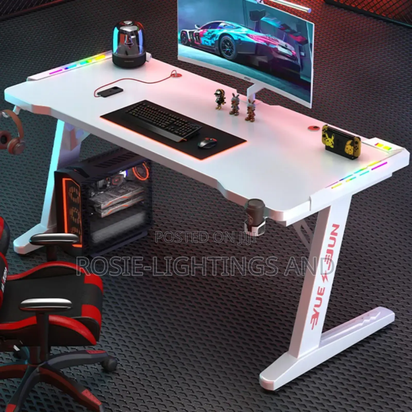 RGB Gaming Table With Z Leg Shape Support Frame