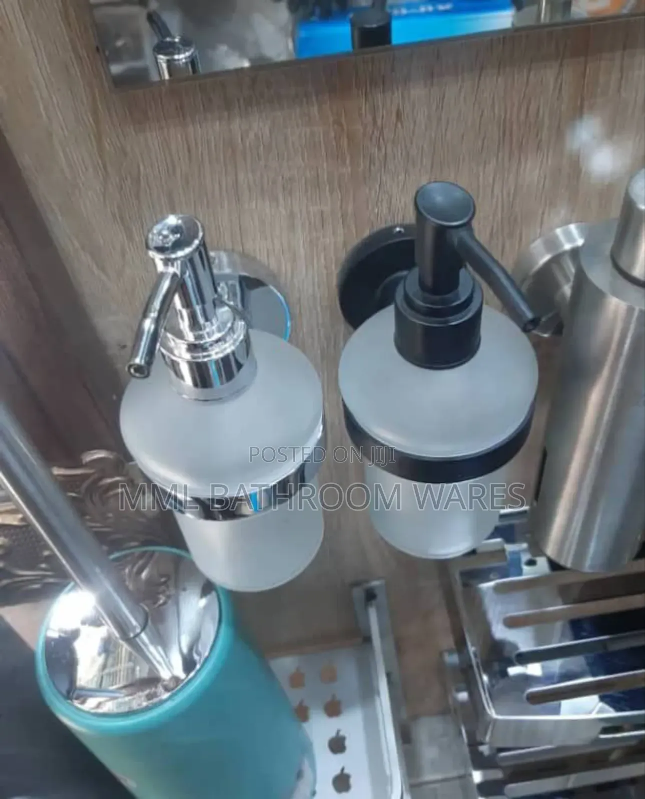 Liquid Soap Dispensers With Frosted Glass Bottles.