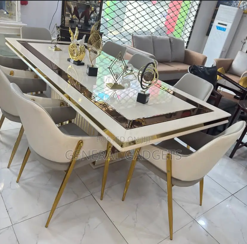 Padded Wooden Top Dinning Set With 8 Chairs