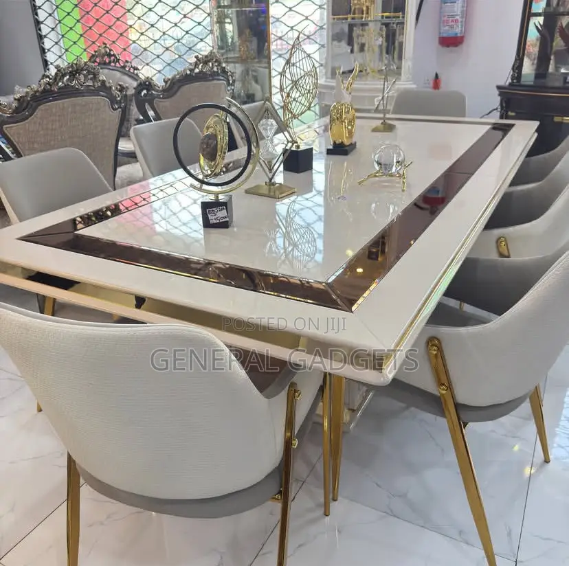 Padded Wooden Top Dinning Set With 8 Chairs