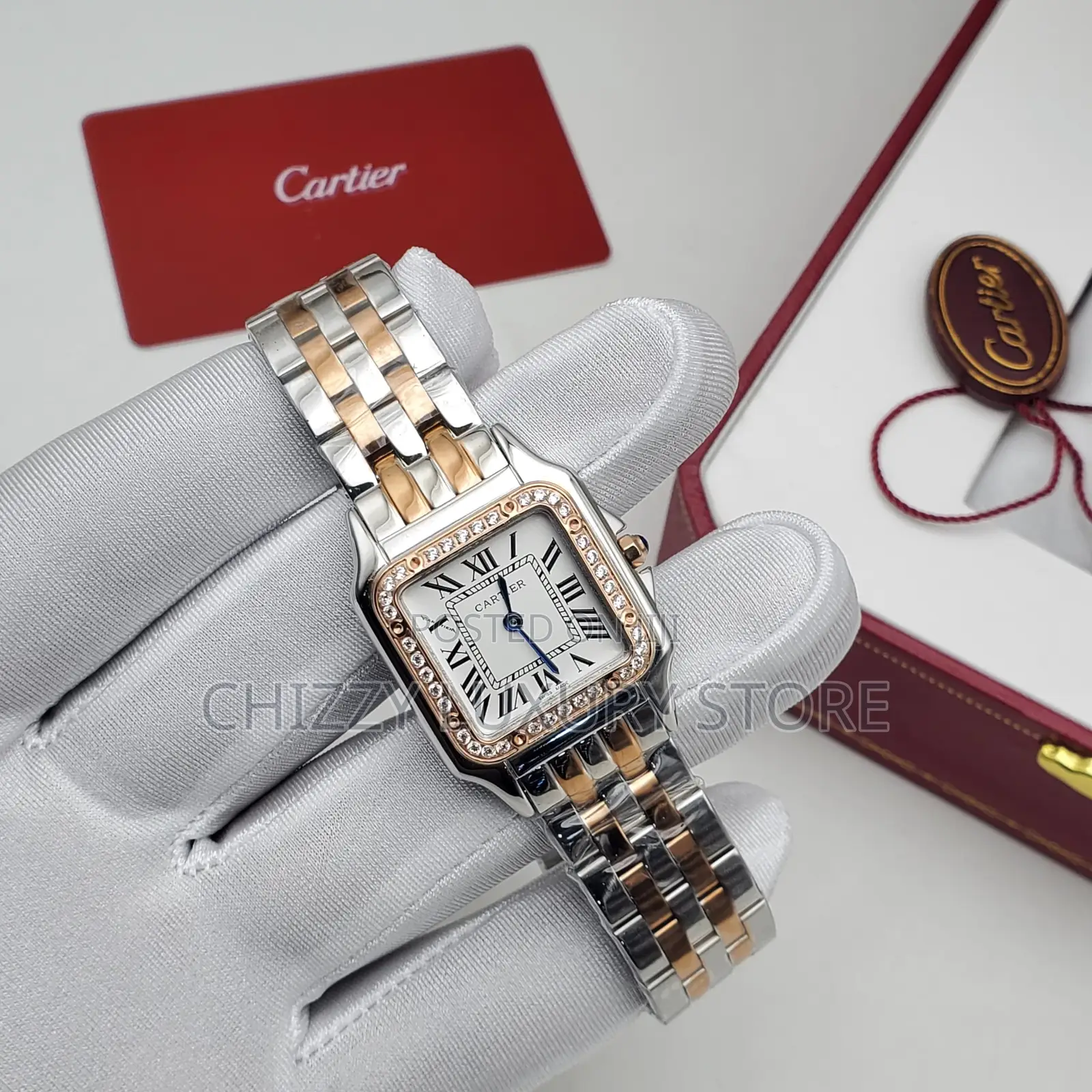 Cartier Quality Luxury Ladies Iced Face Automatic Engine Wristwatch