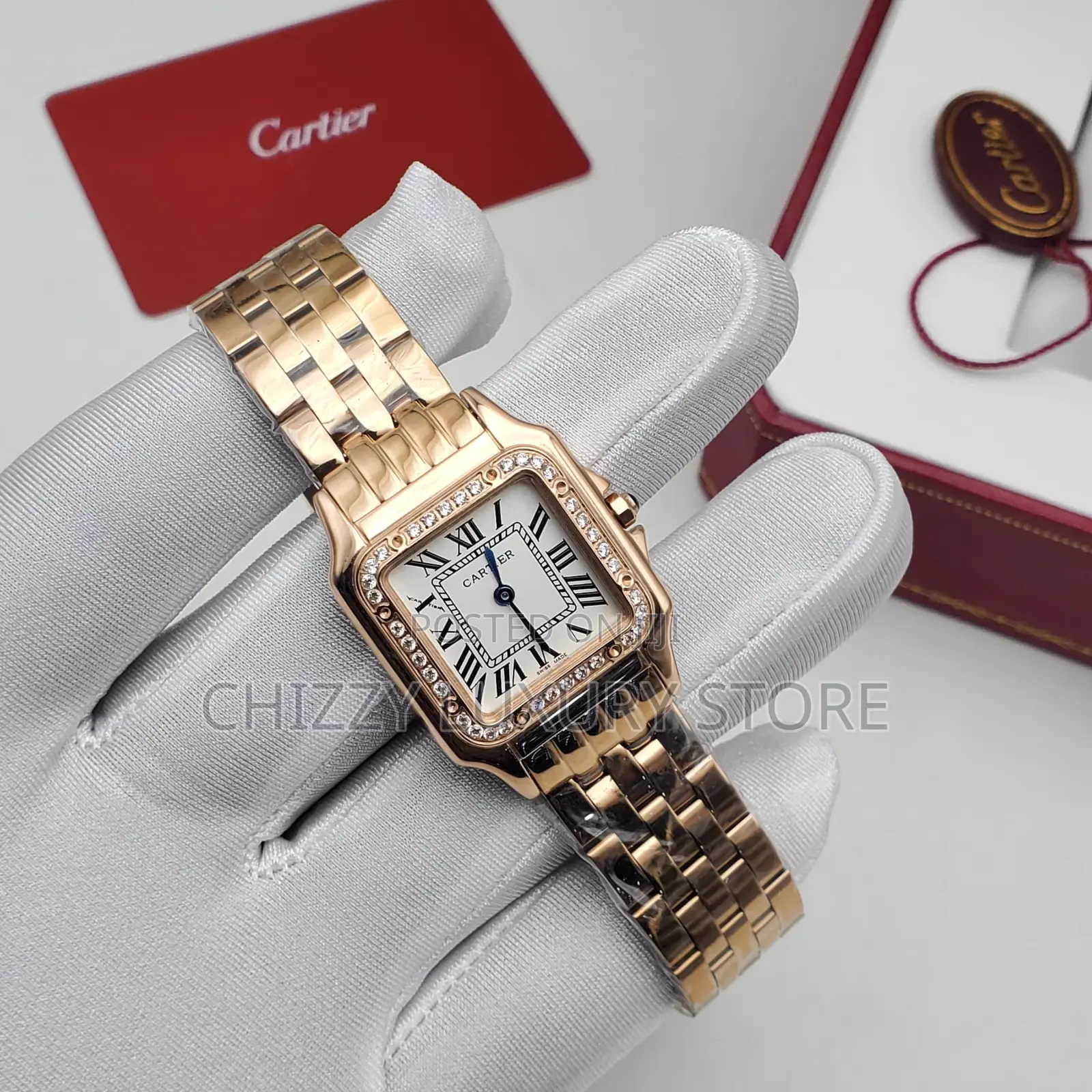 Cartier Quality Luxury Ladies Iced Face Automatic Engine Wristwatch