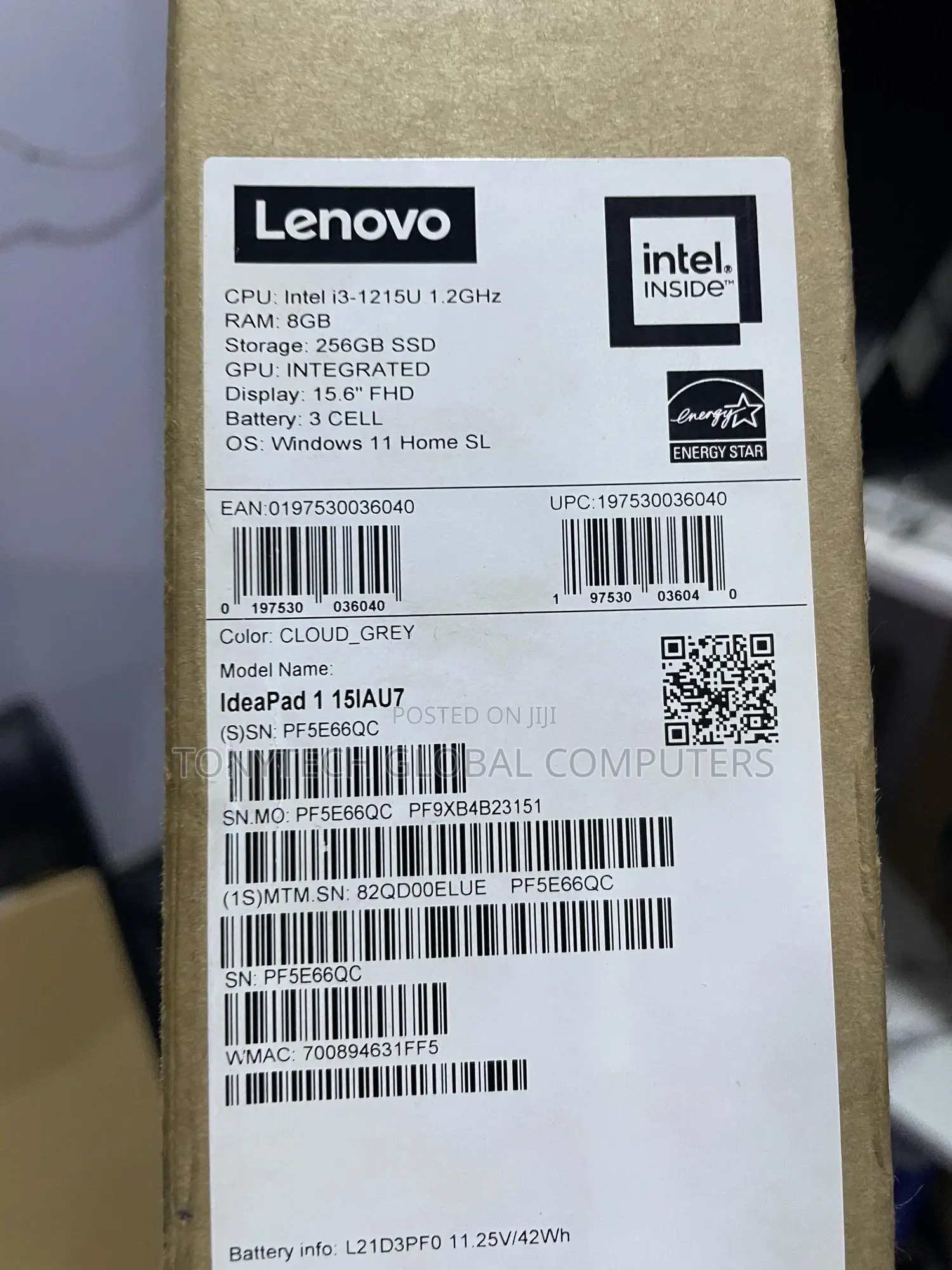 New Laptop Lenovo IdeaPad 1 8GB Intel Core i3 SSD 256GB