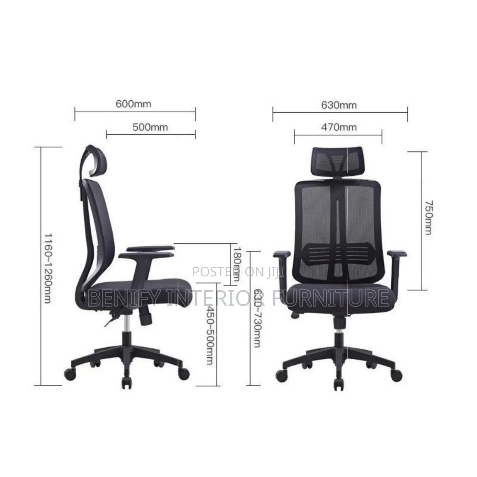 Net Executive Office Chair With Adjustable Arms and Headrest