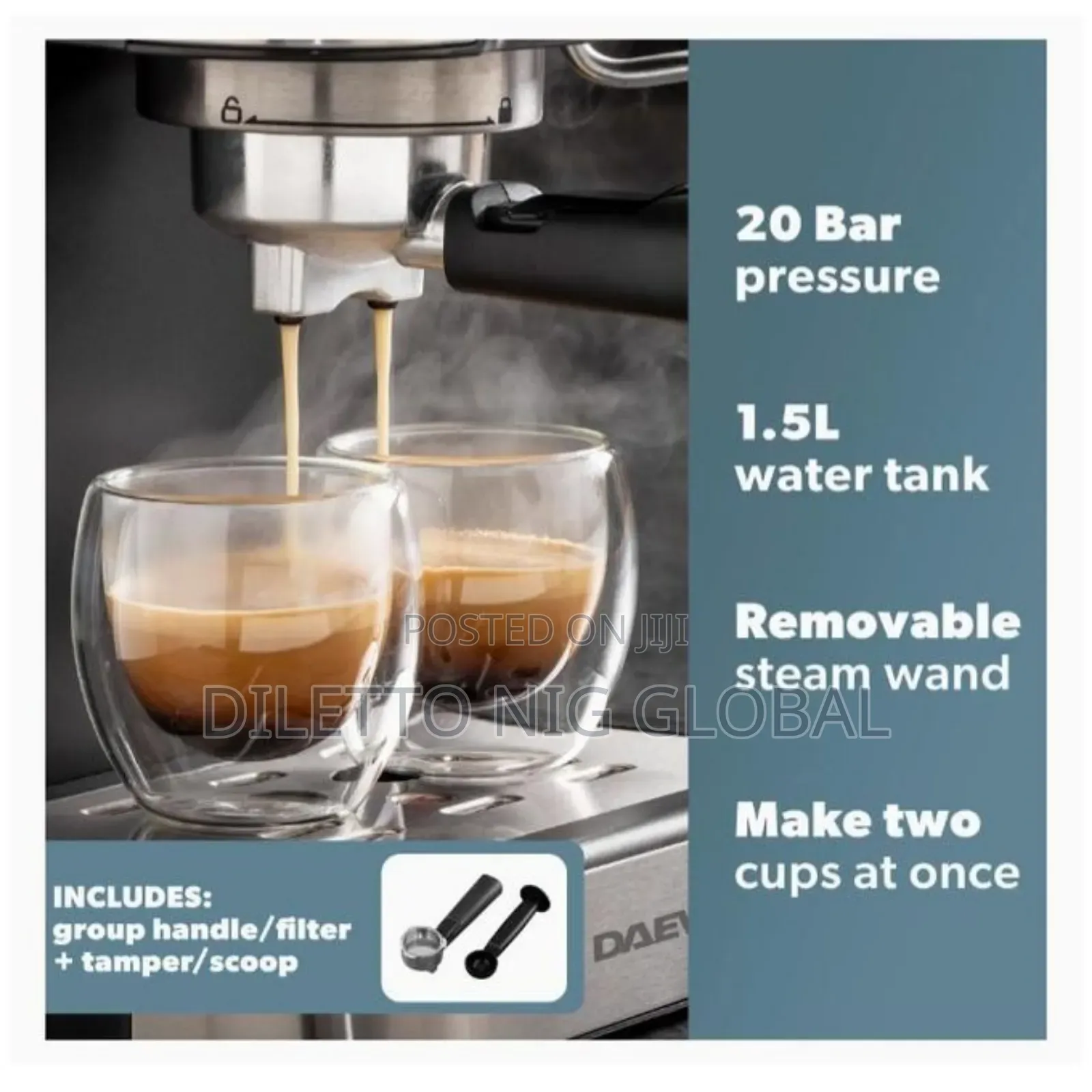 Daewoo 20-Bar Pressure Espresso Coffee Maker With Steam Wand