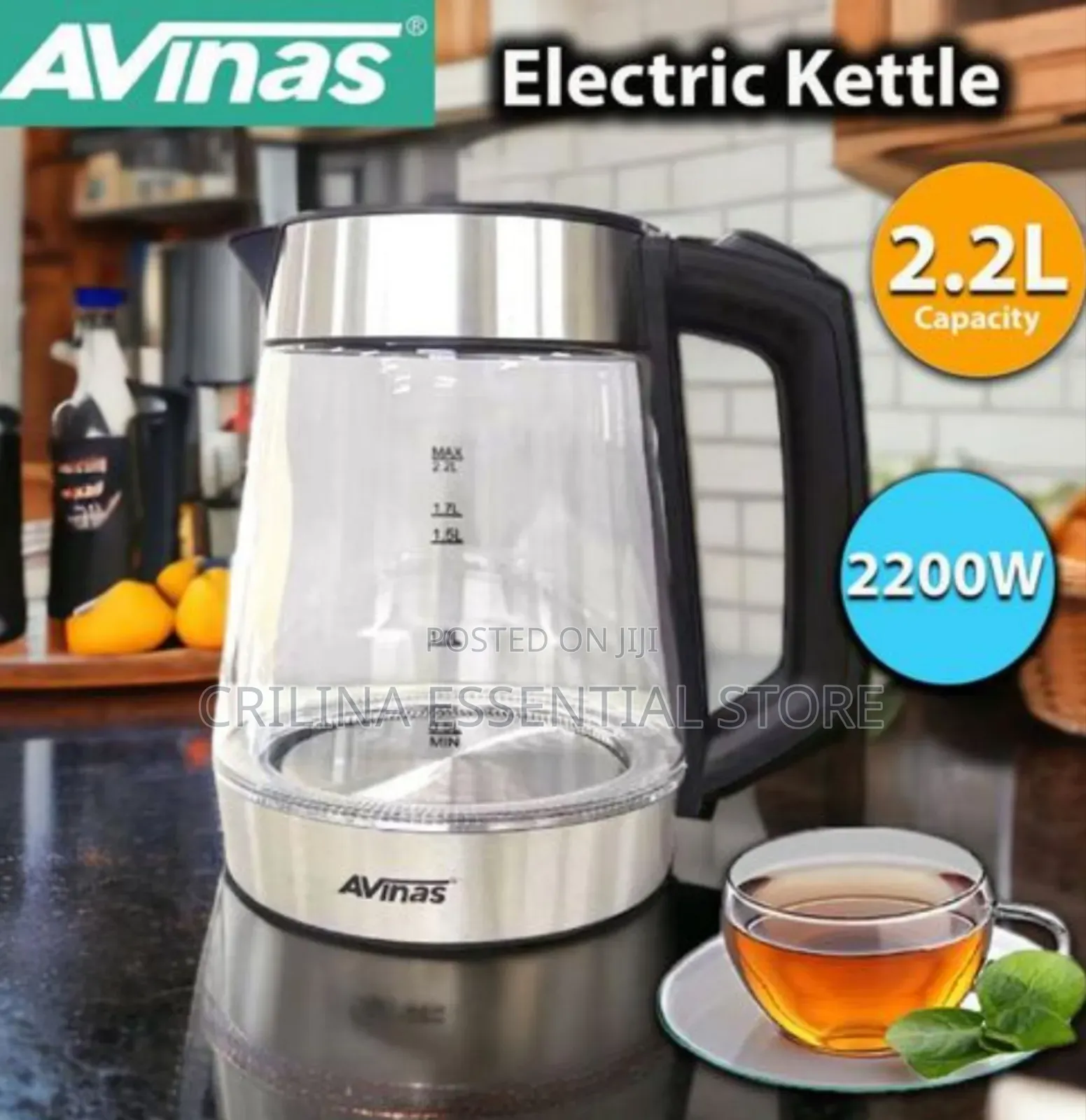 Avinas Powerful Electric Cordless 2.2l Kettle With Automatic Switchoff