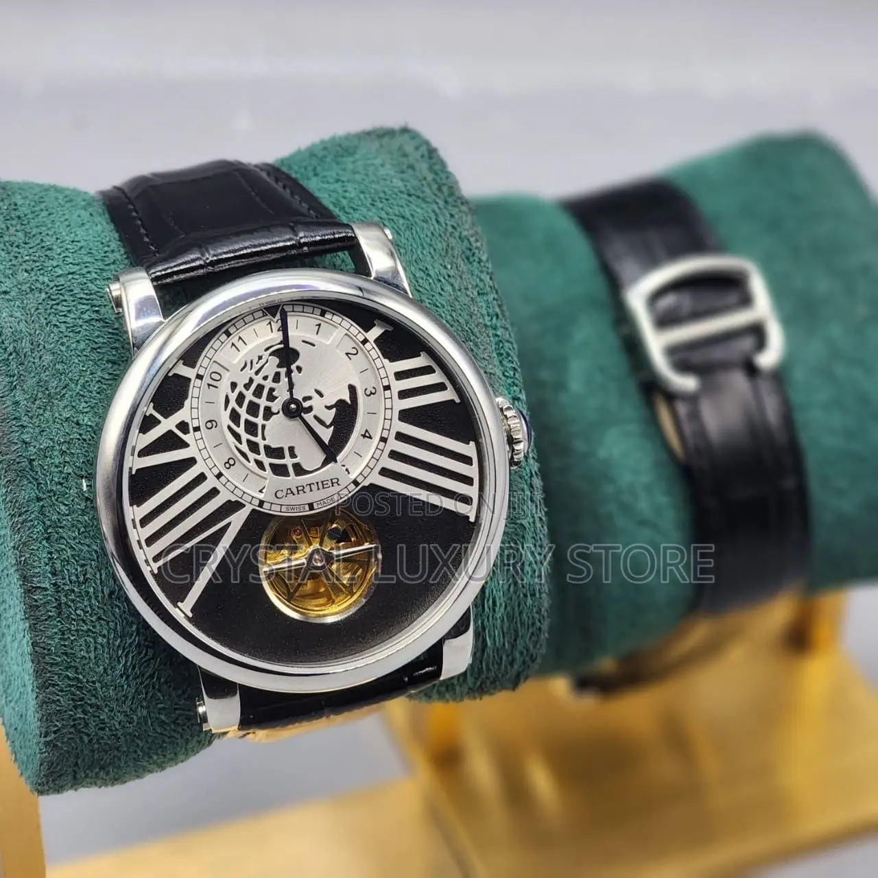 Cartier Quality Luxury Men Chronograph Genuine Leather Wristwatch