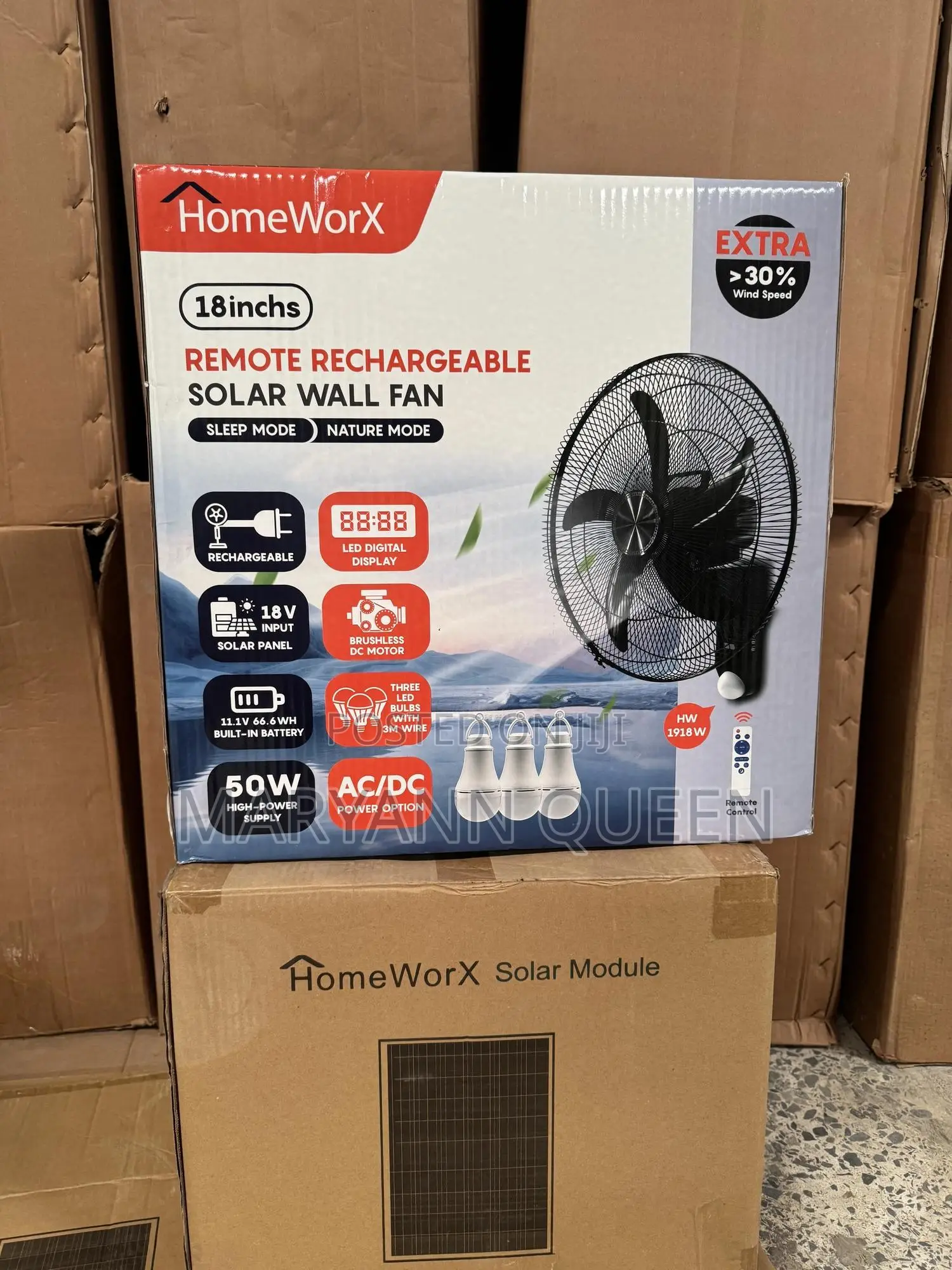 Homeworx 18inchs Solar Rechargeable Wall Fan With 18v 25w Solar Panel
