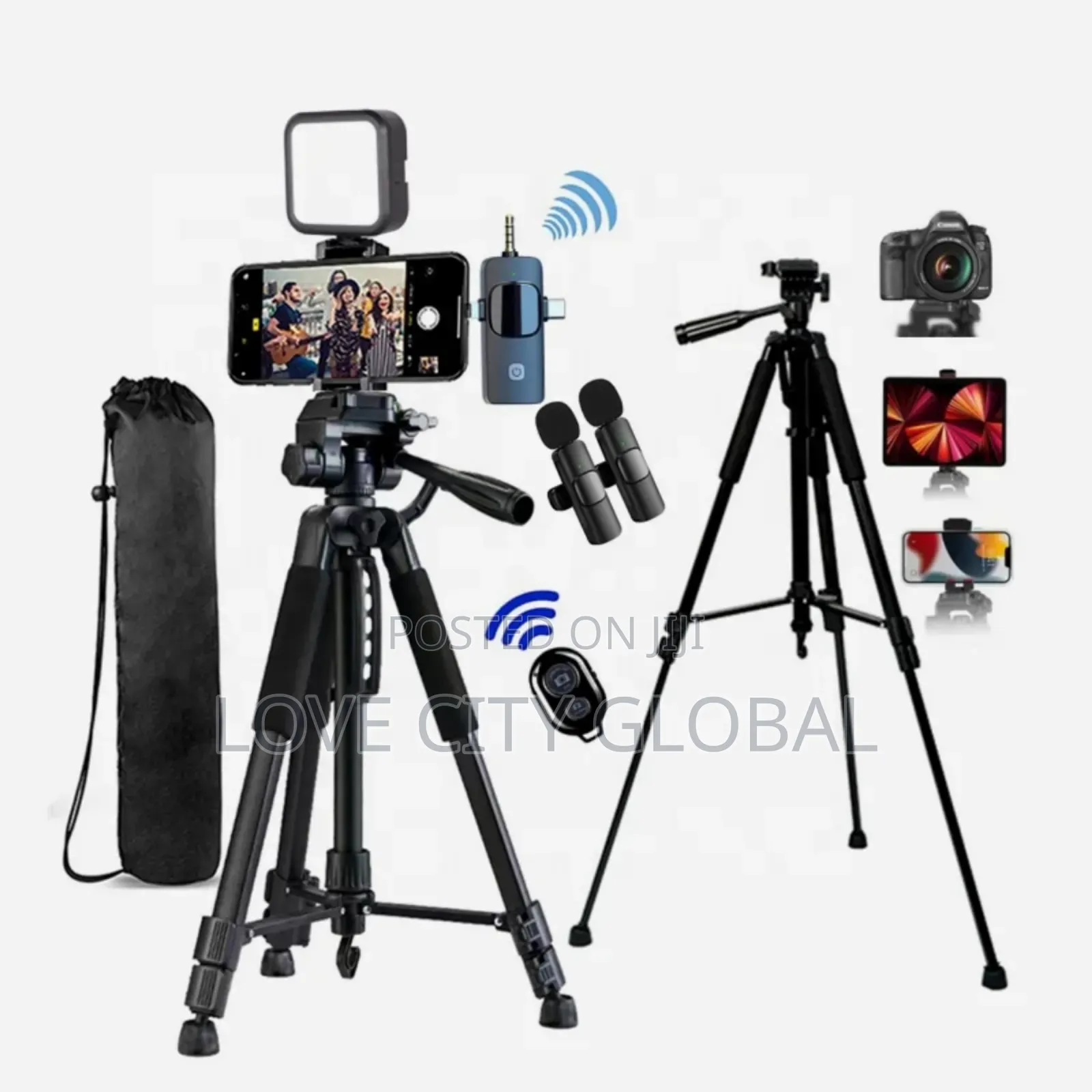 Vlogging Kit 5ft Tripod Stand Lapel Mic, Light, Content Creator Kit