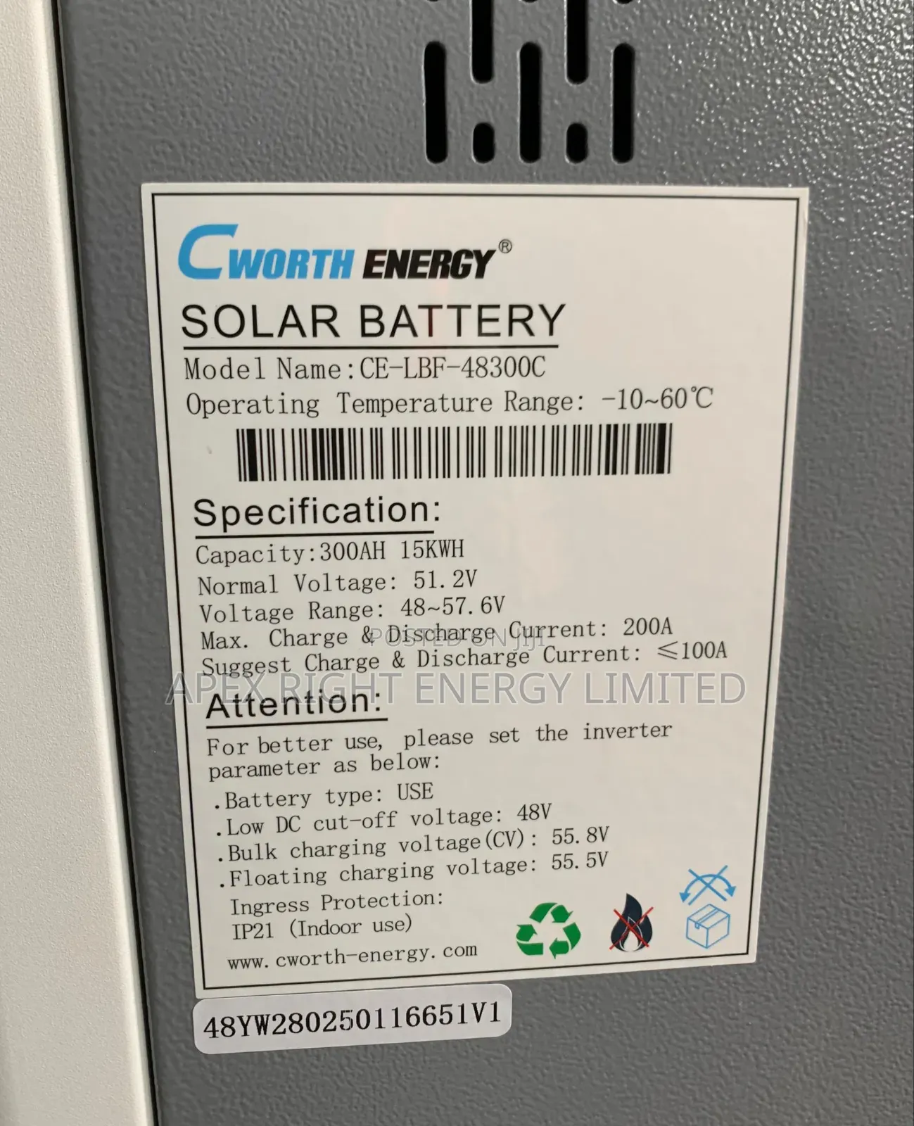 15kwh Cworth Lithium-Ion Battery