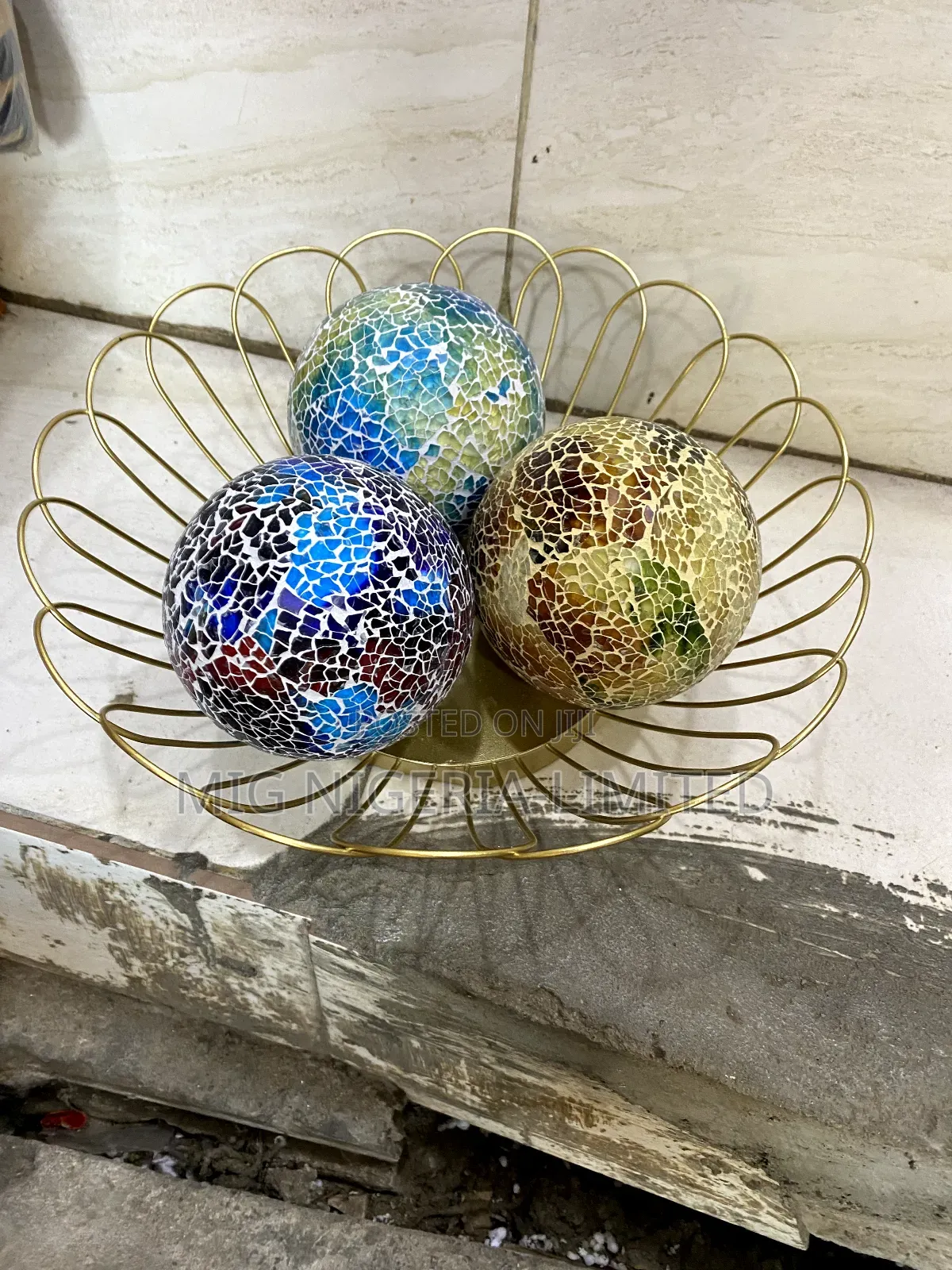 Center Table Decorative Gold Bowl, 3pc Shining Balls