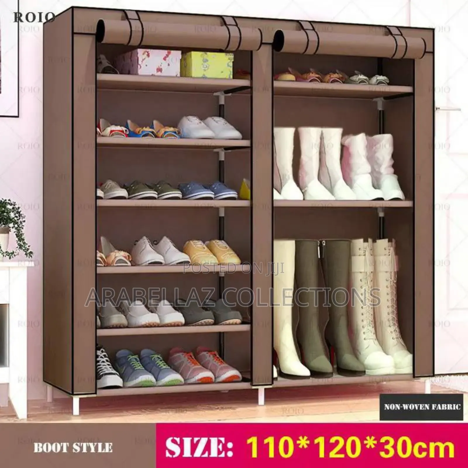 Double-Door, Dust-Proof Shoe Rack With a Non-Woven Fabric Cover.