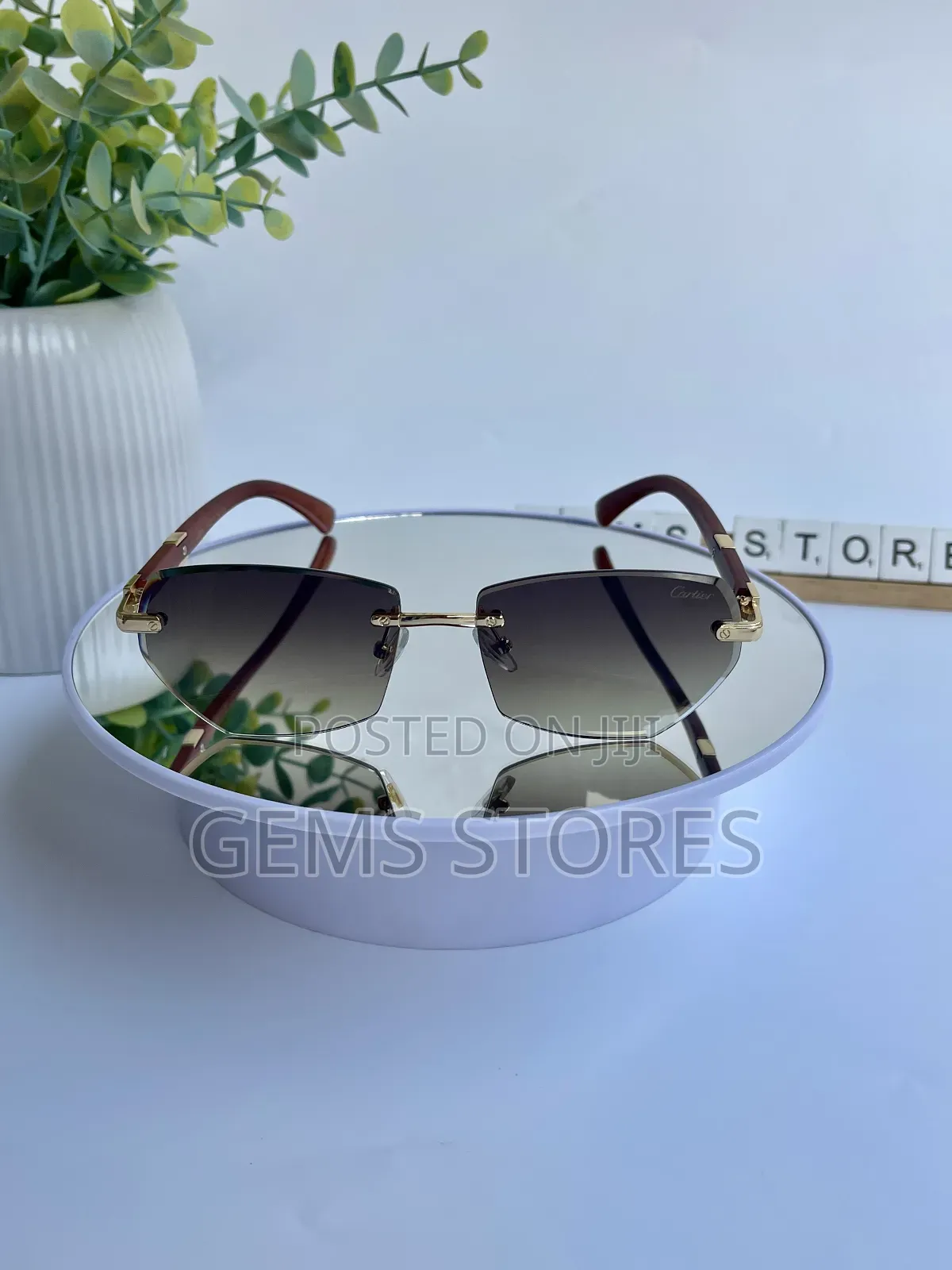 Cartier Style Rimless Sunglass - Brown