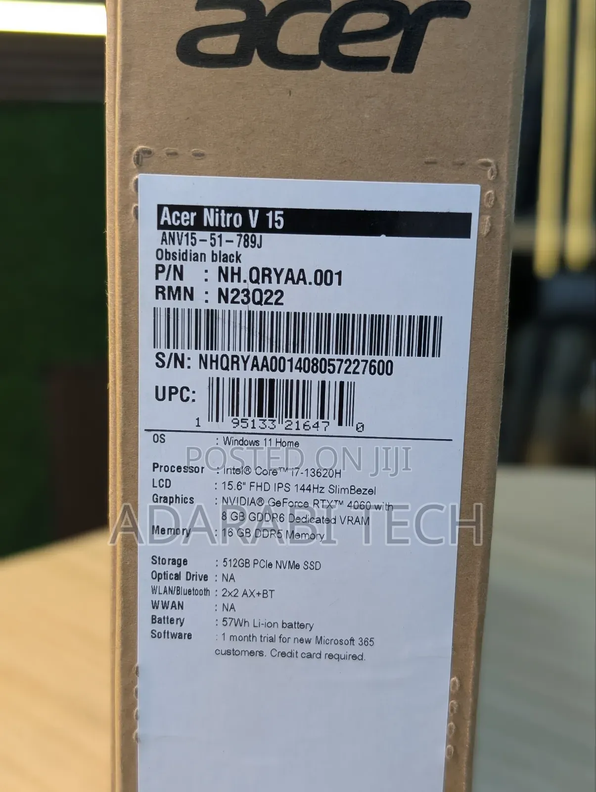 New Laptop Acer Nitro 17 16GB Intel Core I7 SSD 512GB