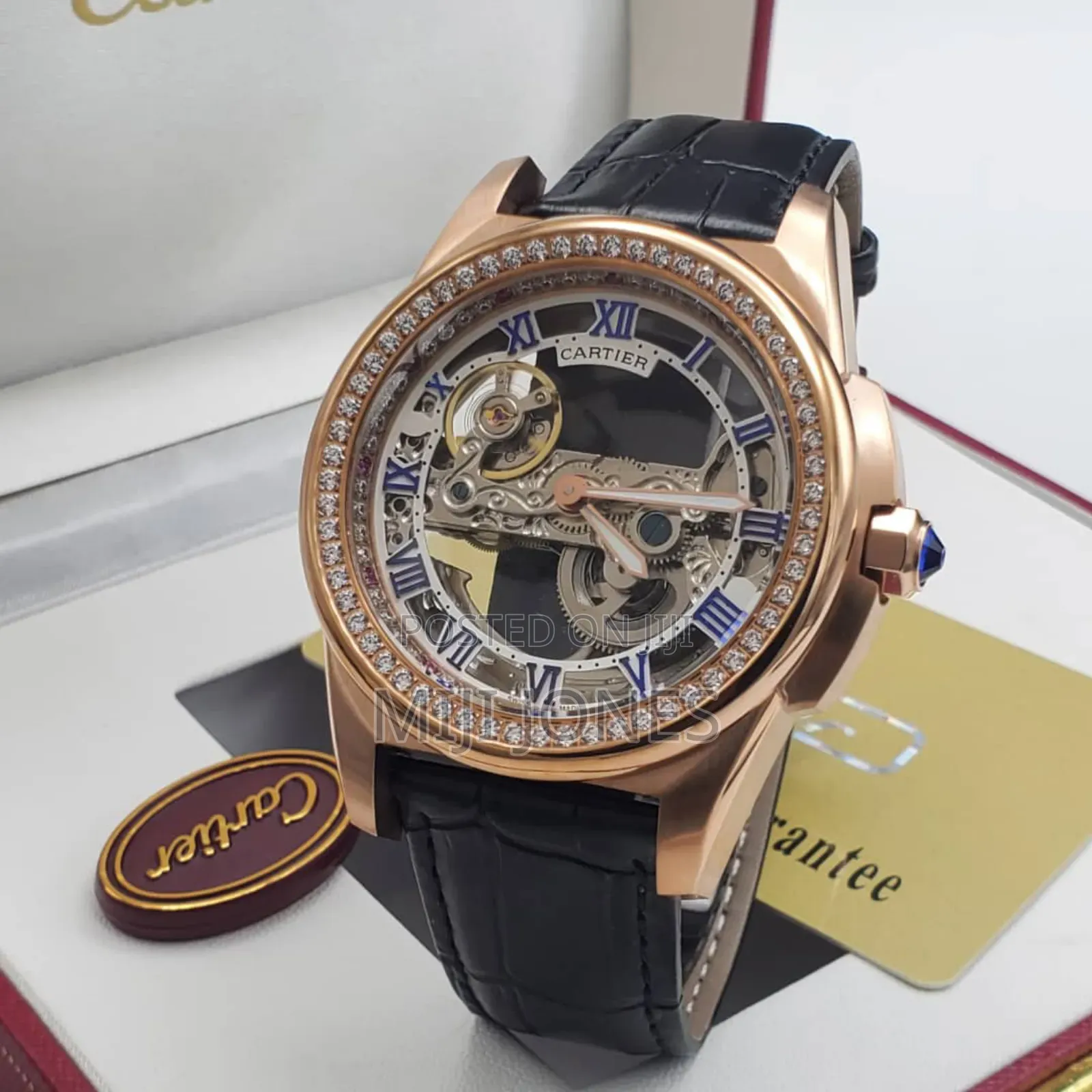 Cartier Inspired Gentleman: Leather Strap Automatic Elegant Watch