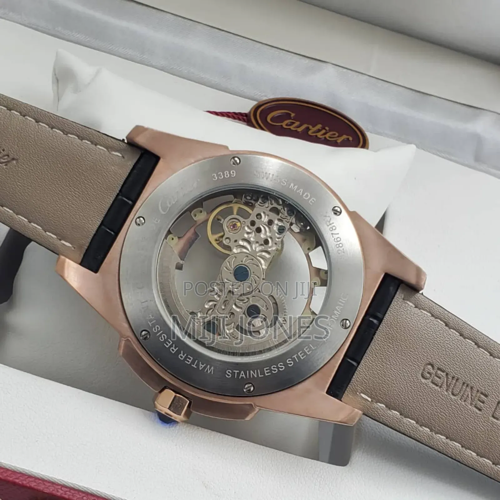 Cartier Inspired Gentleman: Leather Strap Automatic Elegant Watch