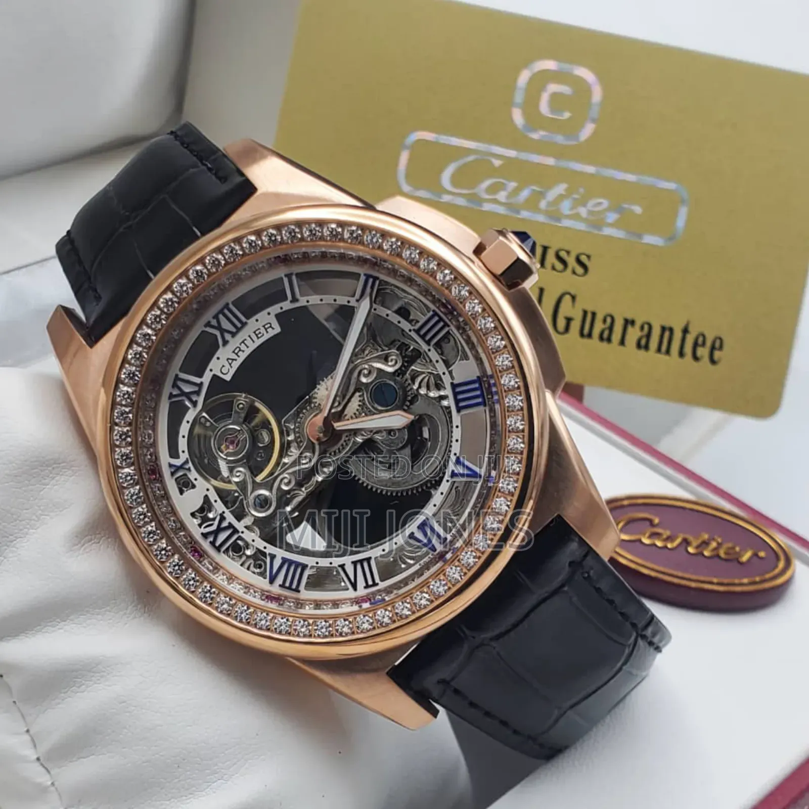 Cartier Inspired Gentleman: Leather Strap Automatic Elegant Watch