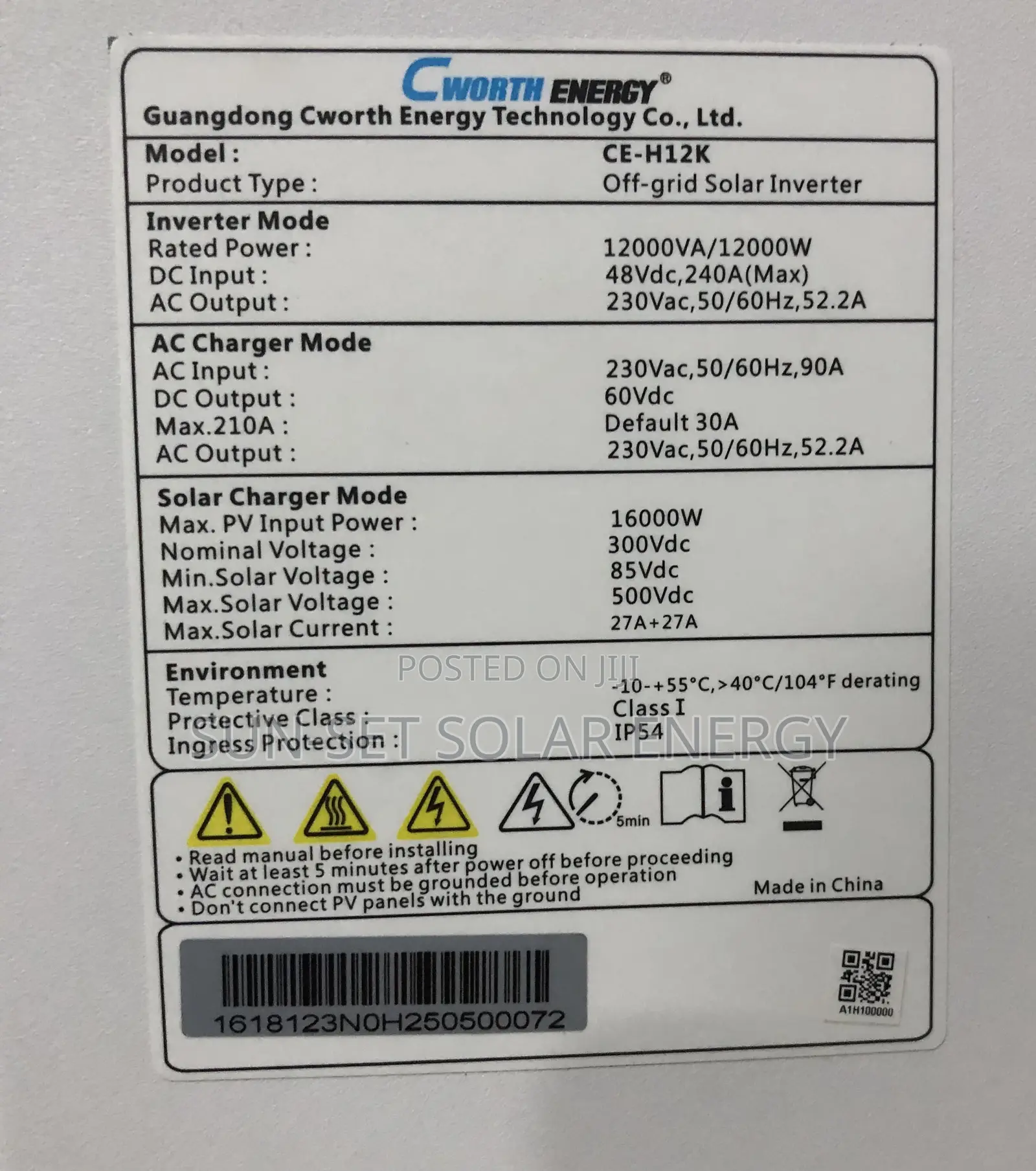 Cworth Hybrid Inverter 12kva 48v With 2yrs Warranty