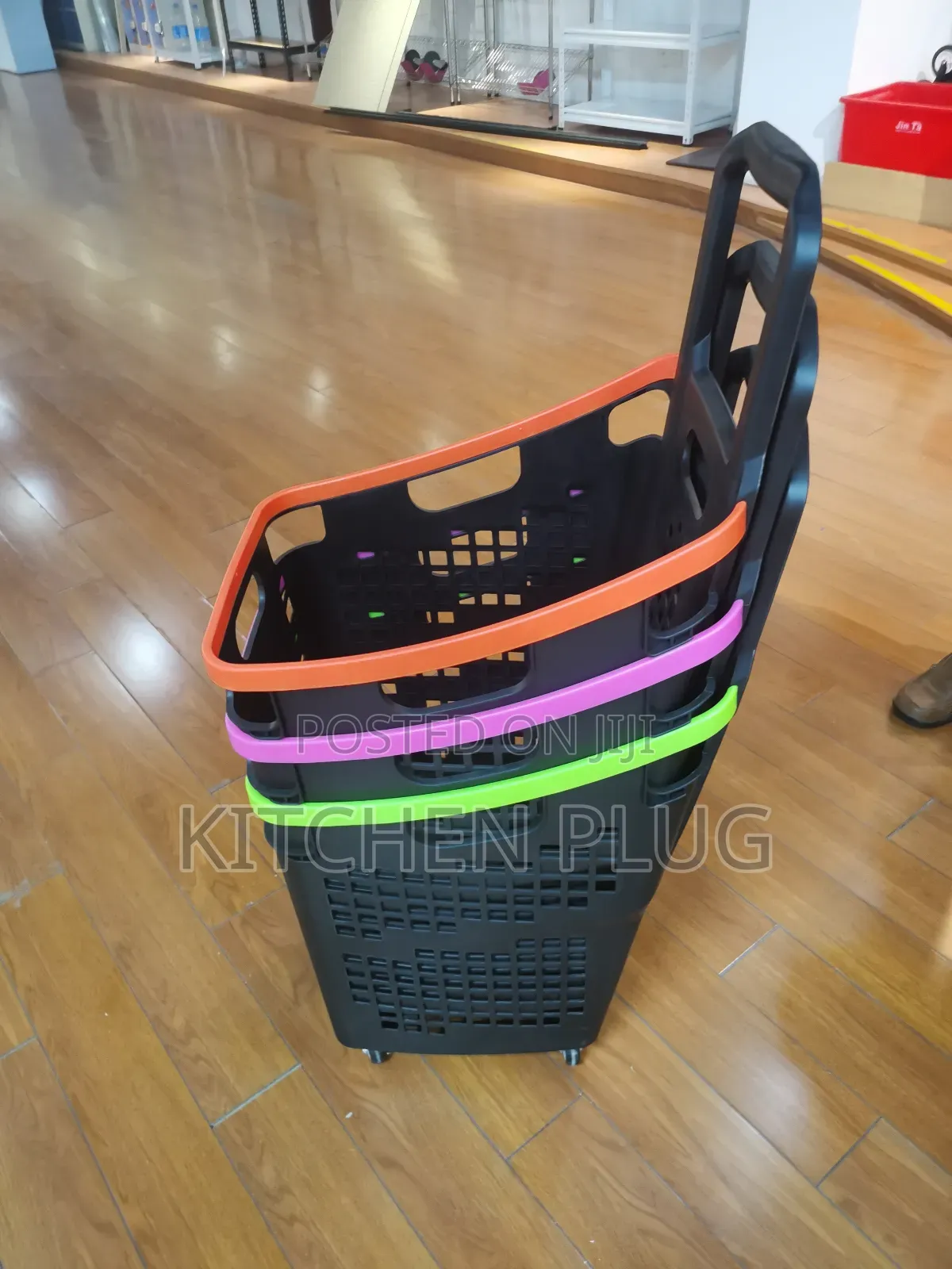 Plastic Shopping Basket With Wheels, 70 Litres of Space.