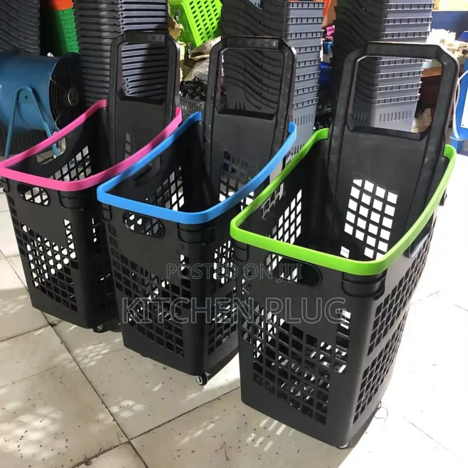 Plastic Shopping Basket With Wheels, 70 Litres of Space.