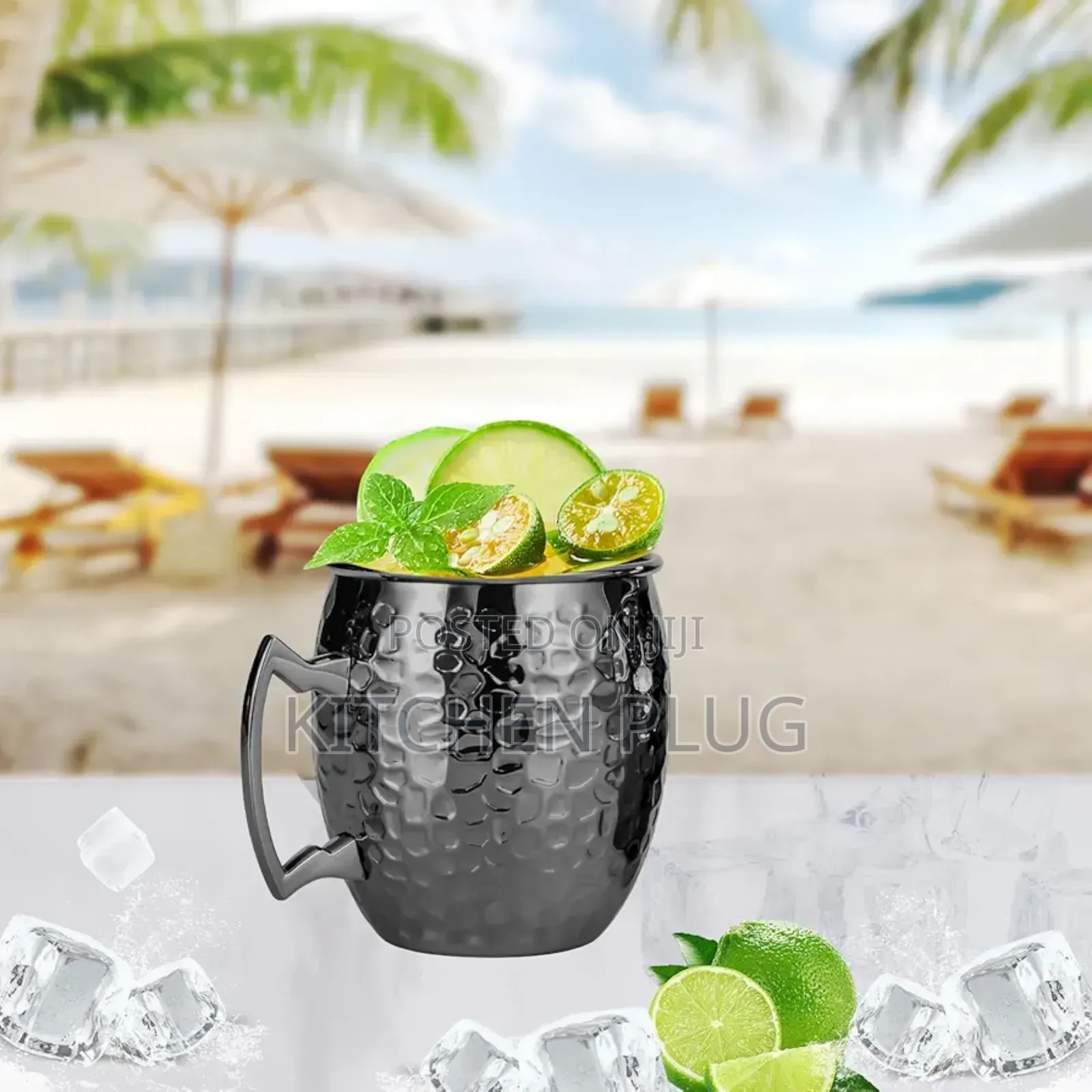 , 16 Oz Black Hammered Mule Cup With Handle, For Cold Drinks