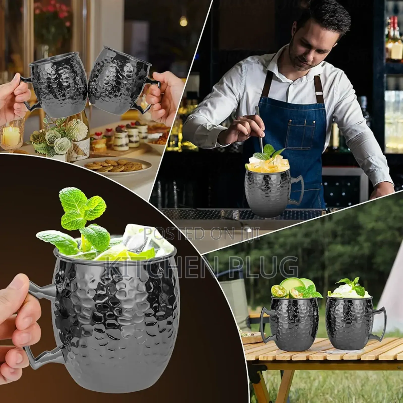 , 16 Oz Black Hammered Mule Cup With Handle, For Cold Drinks