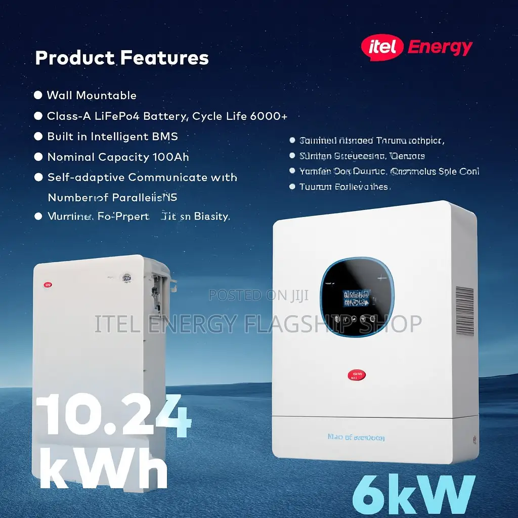 Ip54+ Itel 6kw Inverter + 48v + 1 Phase and Itel 10kwh + 48v + 200ah