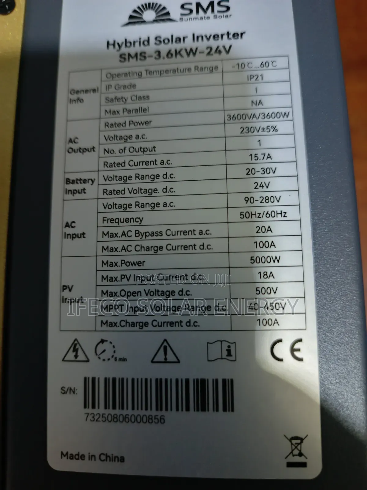 SMS Hybrid Inverter 3.6kva 24
