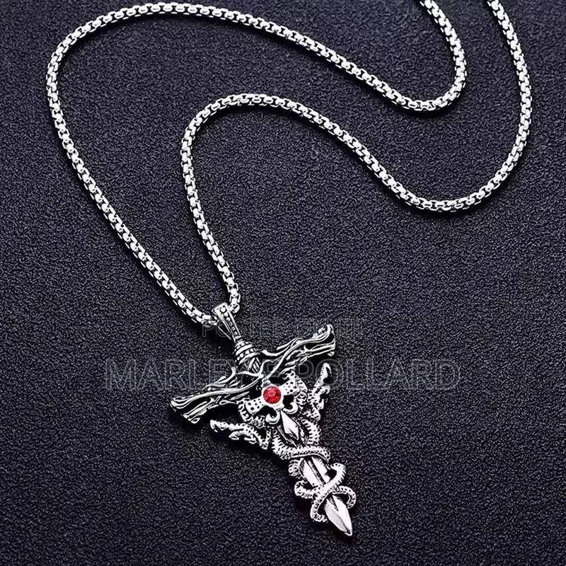 Sword Titanium Steel Necklace Pendant Retro Punk Cross Men's Jewelry