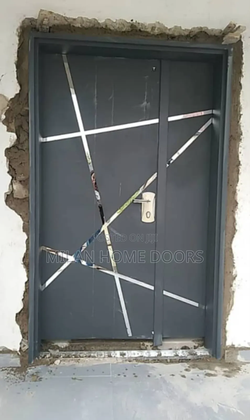 1.2m By 2.1m Gray And Silver Stripes Design Isreali Security Door