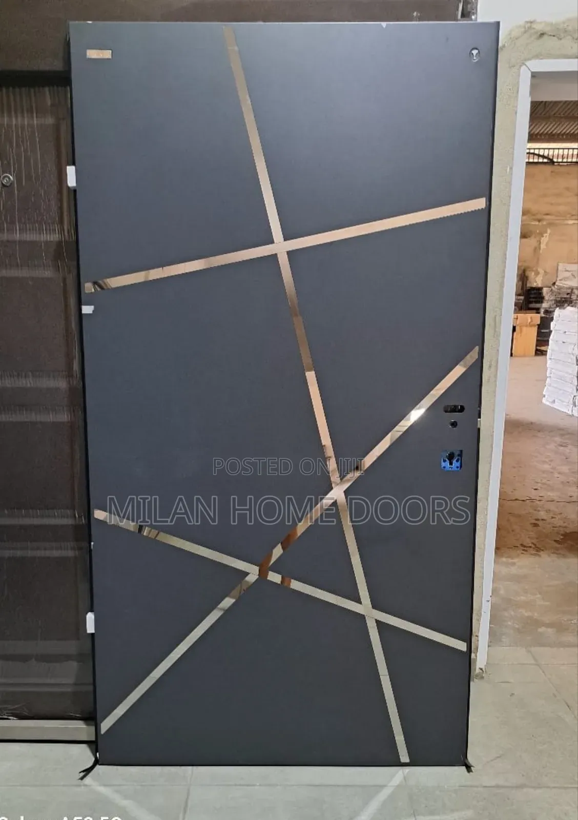 1.2m By 2.1m Gray And Silver Stripes Design Isreali Security Door