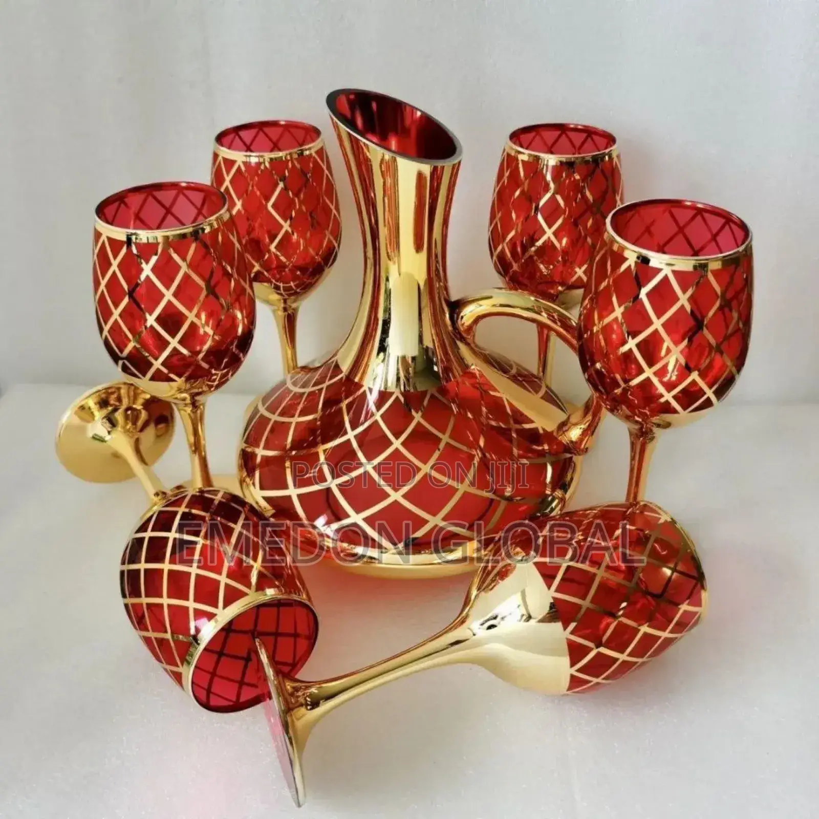 Luxury Gold Glass Wine Decanter With 6pcs Wine Glass Set