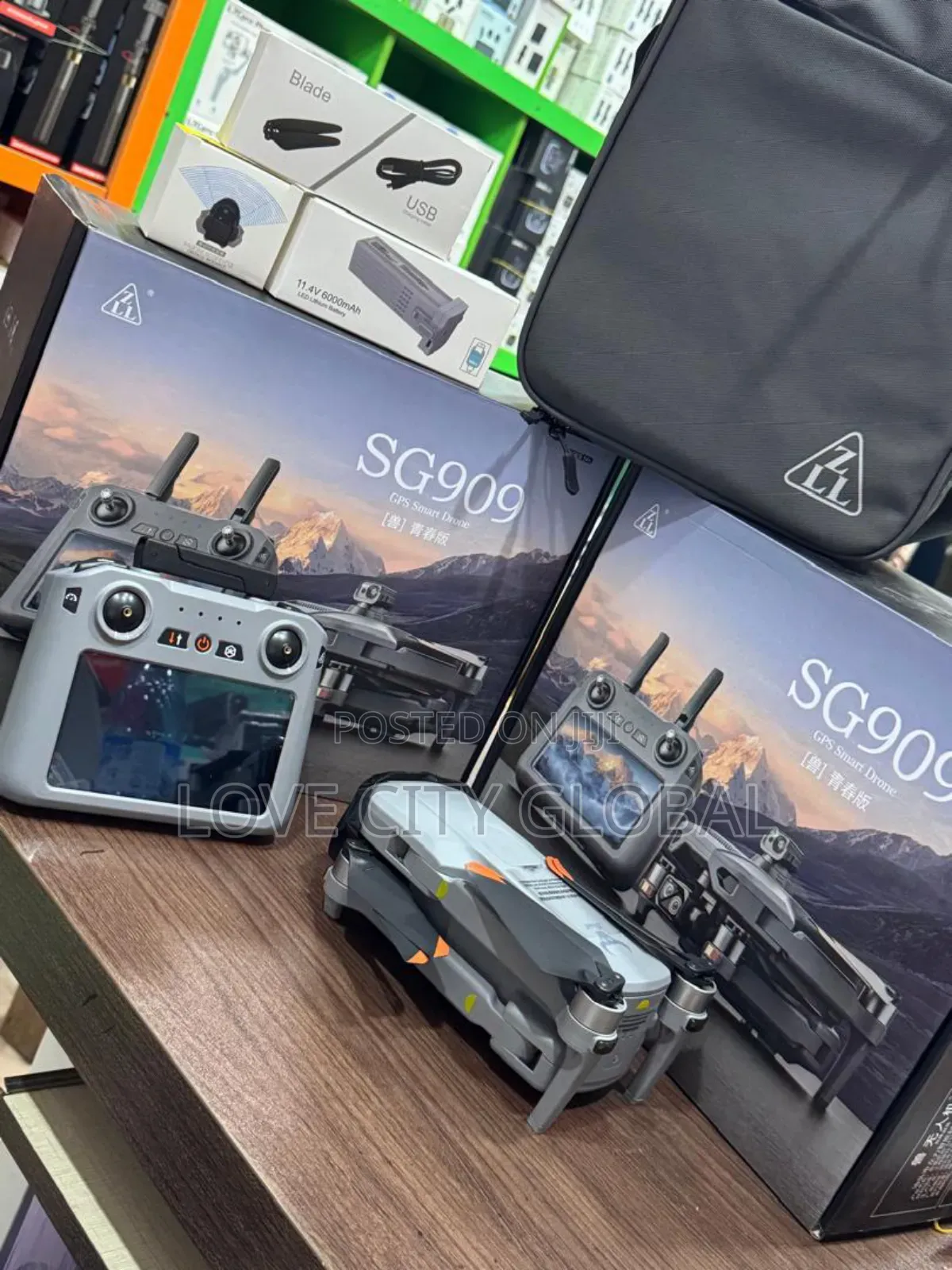 Sg909 6km Gps Drone 3-axis Gimbal Camera Screen Remote 2 Battery