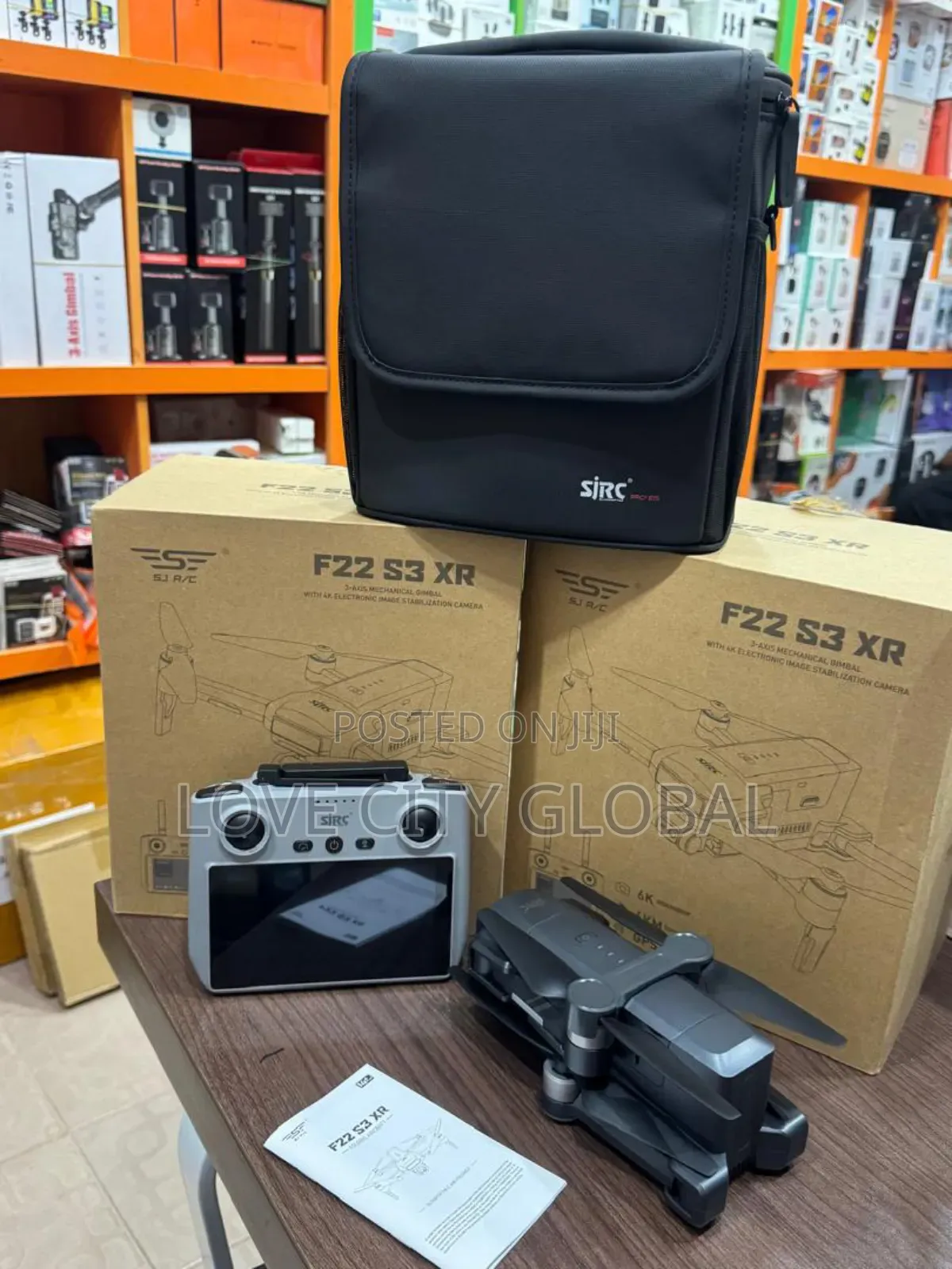 F22 S3 Xr Drone 3-axis Gimbal 6km Hd Gps Screen Remote 2 Battery.