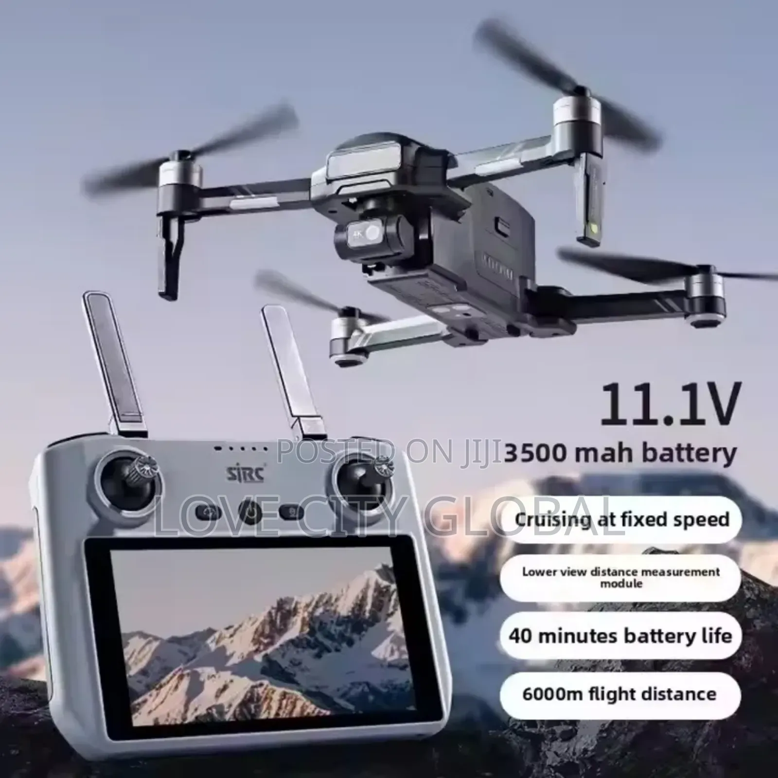 F22 S3 Xr Drone 3-axis Gimbal 6km Hd Gps Screen Remote 2 Battery.