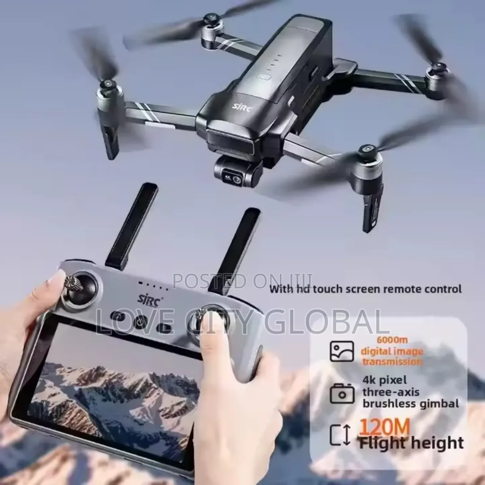 F22 S3 Xr Drone 3-axis Gimbal 6km Hd Gps Screen Remote 2 Battery.