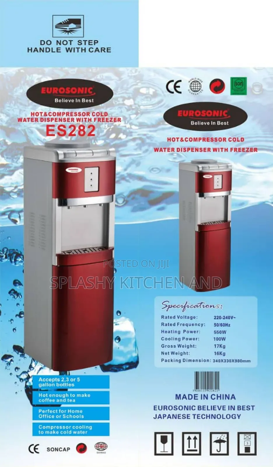 Eurosonic Water Dispenser With Fridge Es-282