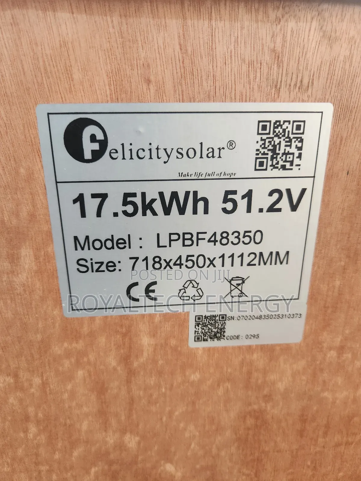 Felicity 17.5kwh 51.2v Lithium Ion Battery With 5yrs Warranty