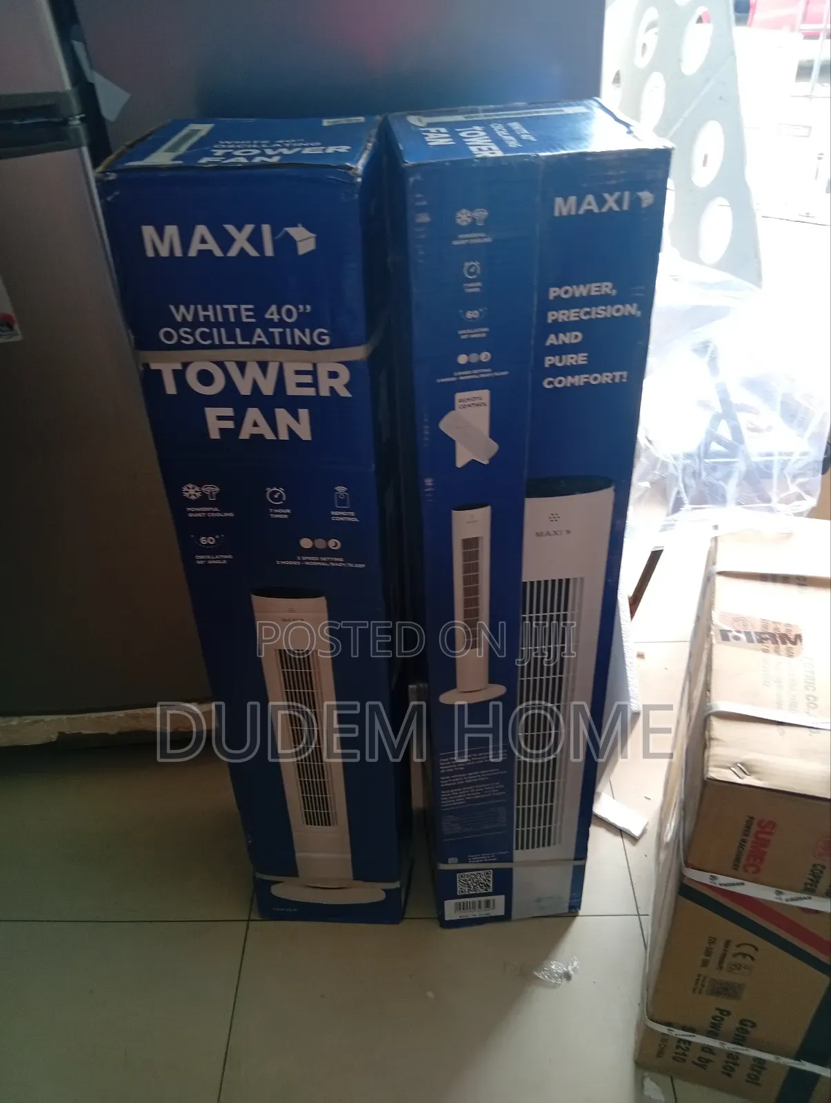 Maxi White 40 Oscillating Tower Fan 60 Angle 3 Speed Settings